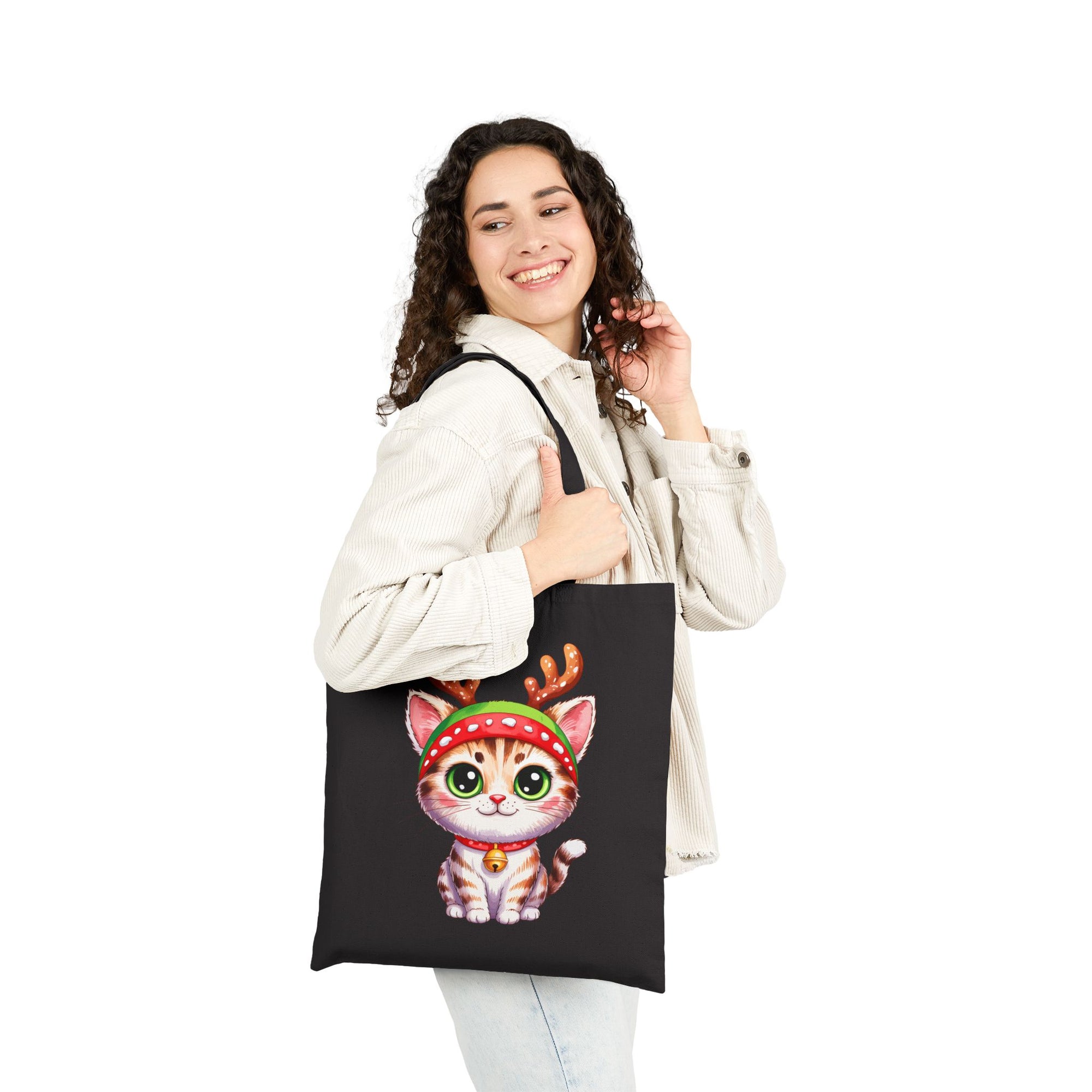 Festive Cat Tote Bag – Cute Christmas Reusable Holiday Canvas