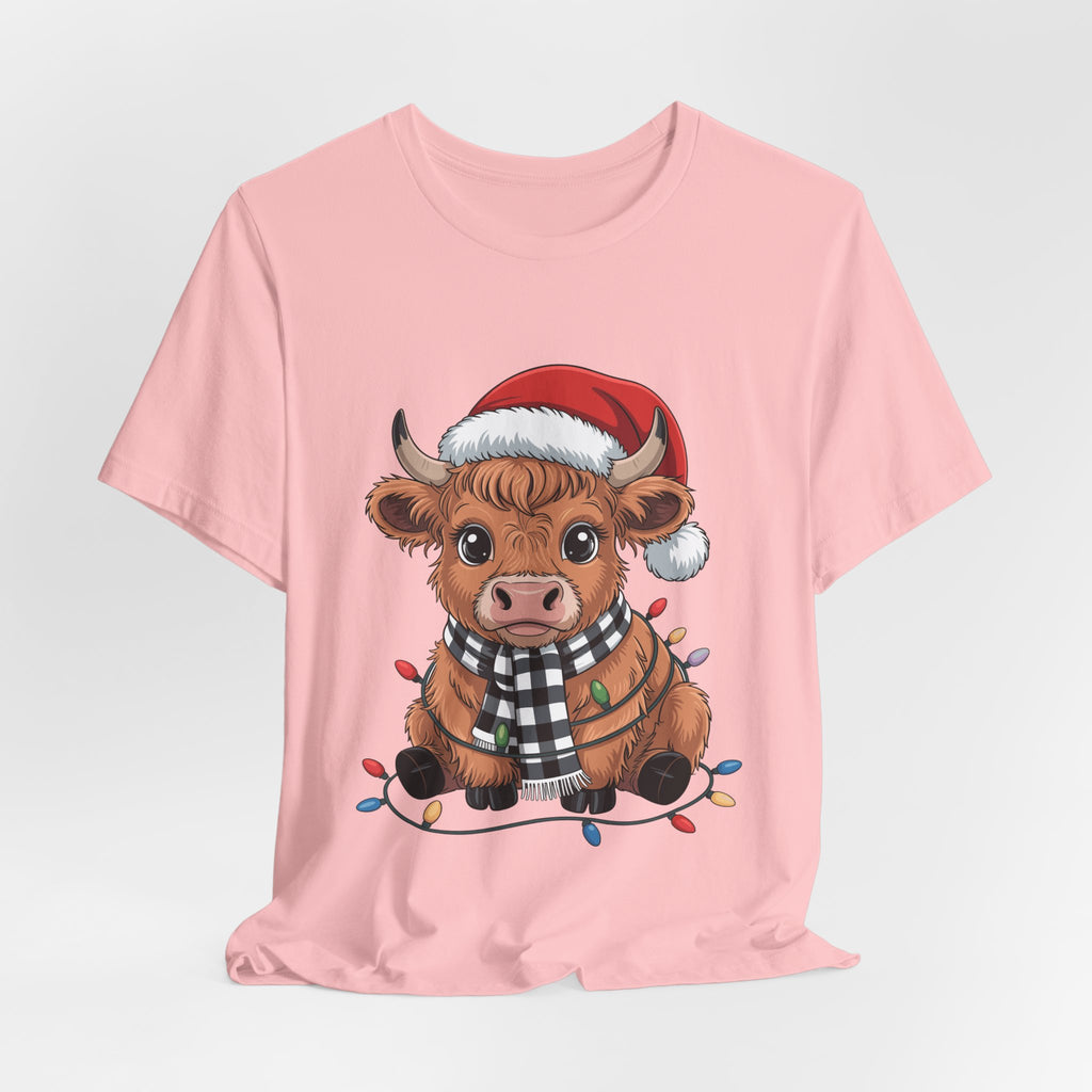 Festive Cow Christmas Tee, Unisex Holiday Shirt, Cute Animal T-Shirt