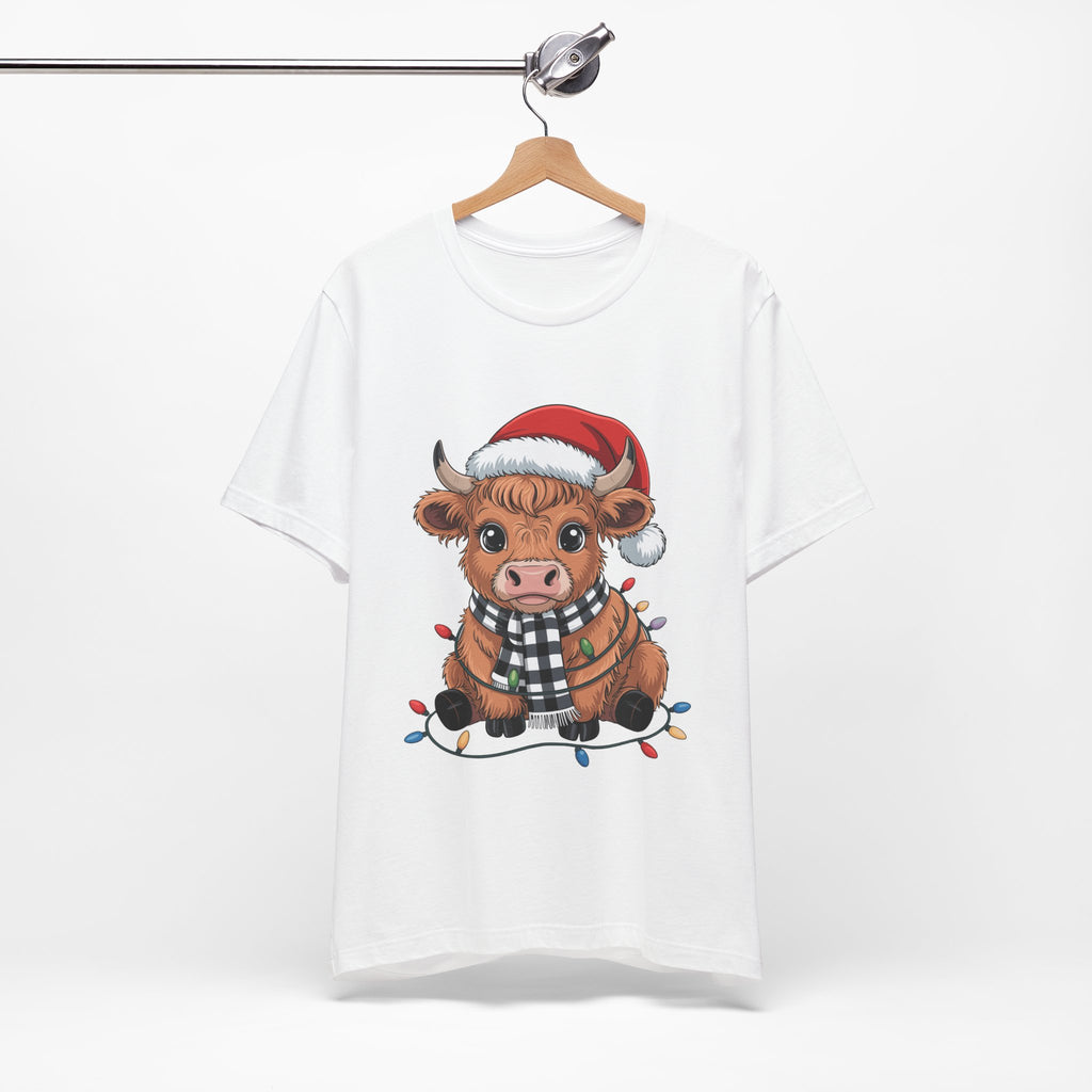 Festive Cow Christmas Tee, Unisex Holiday Shirt, Cute Animal T-Shirt