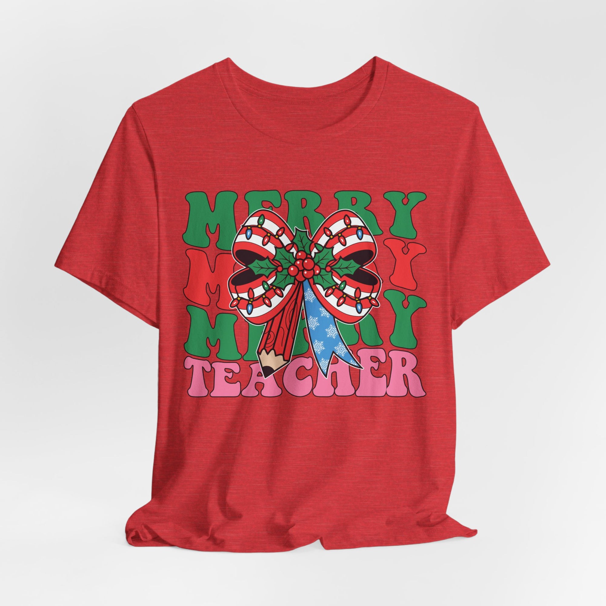 Merry Teacher T-Shirt | Cute Holiday Tee for Educators, Christmas Gift, Teacher Appreciation, Casual Wear, Festive Apparel