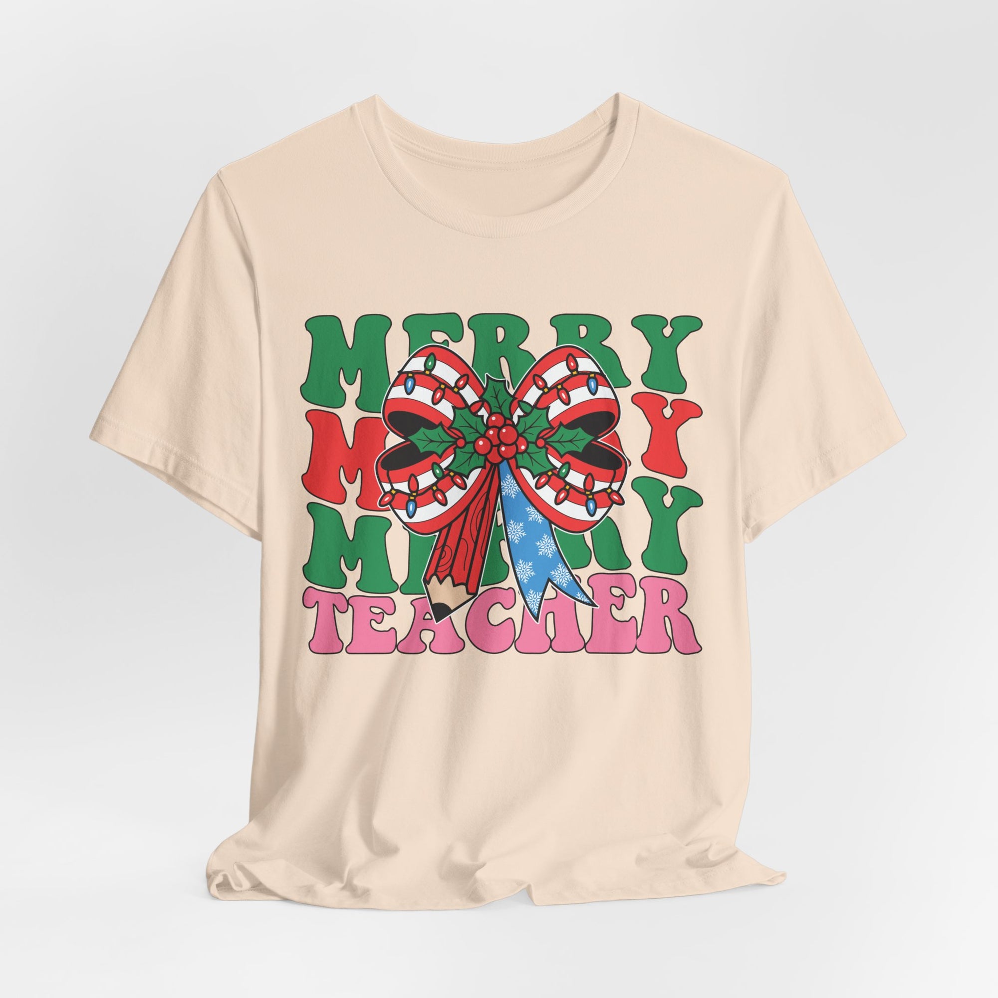 Merry Teacher T-Shirt | Cute Holiday Tee for Educators, Christmas Gift, Teacher Appreciation, Casual Wear, Festive Apparel