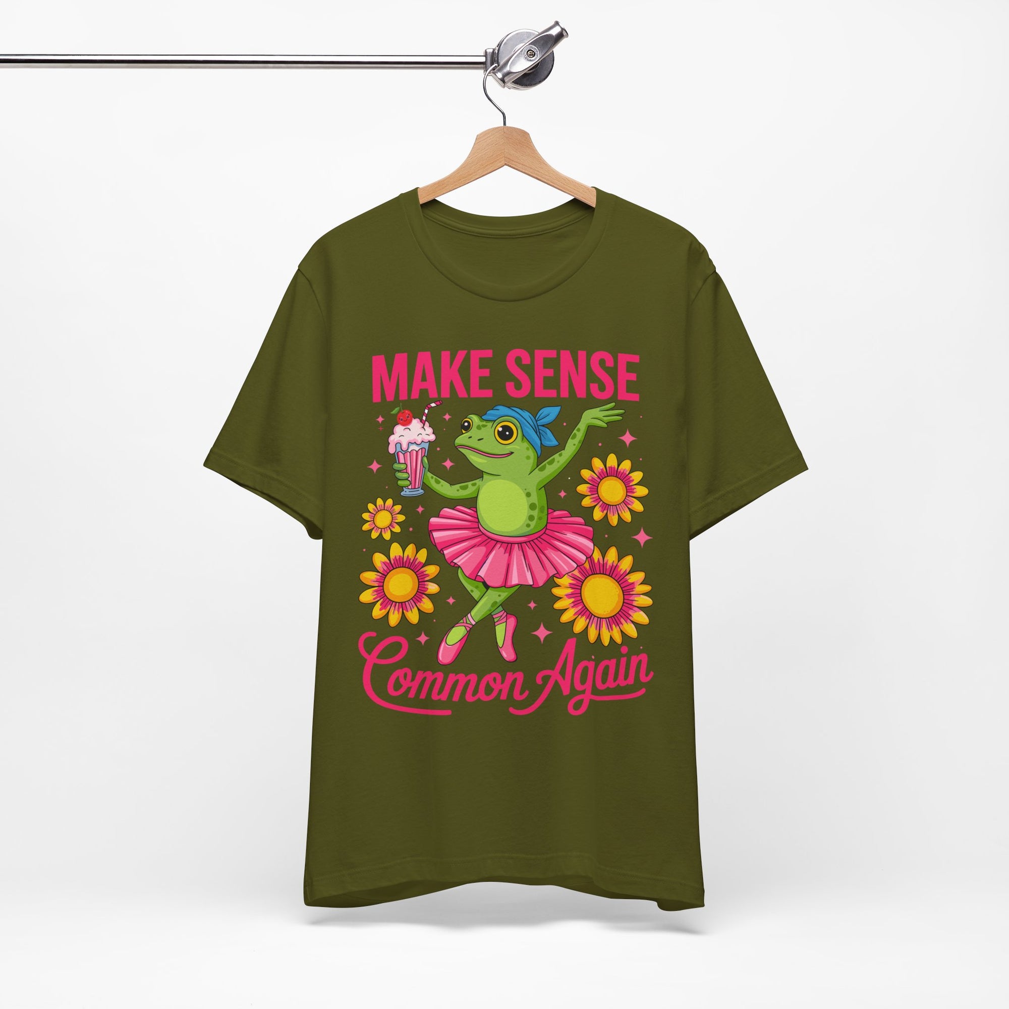 Make Sense Common Again T‑Shirt — Cute Dancing Frog Graphic Tee