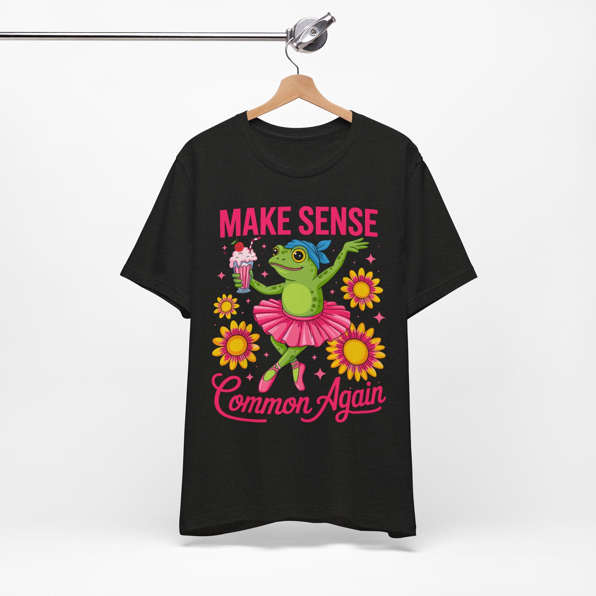 Make Sense Common Again T‑Shirt — Cute Dancing Frog Graphic Tee