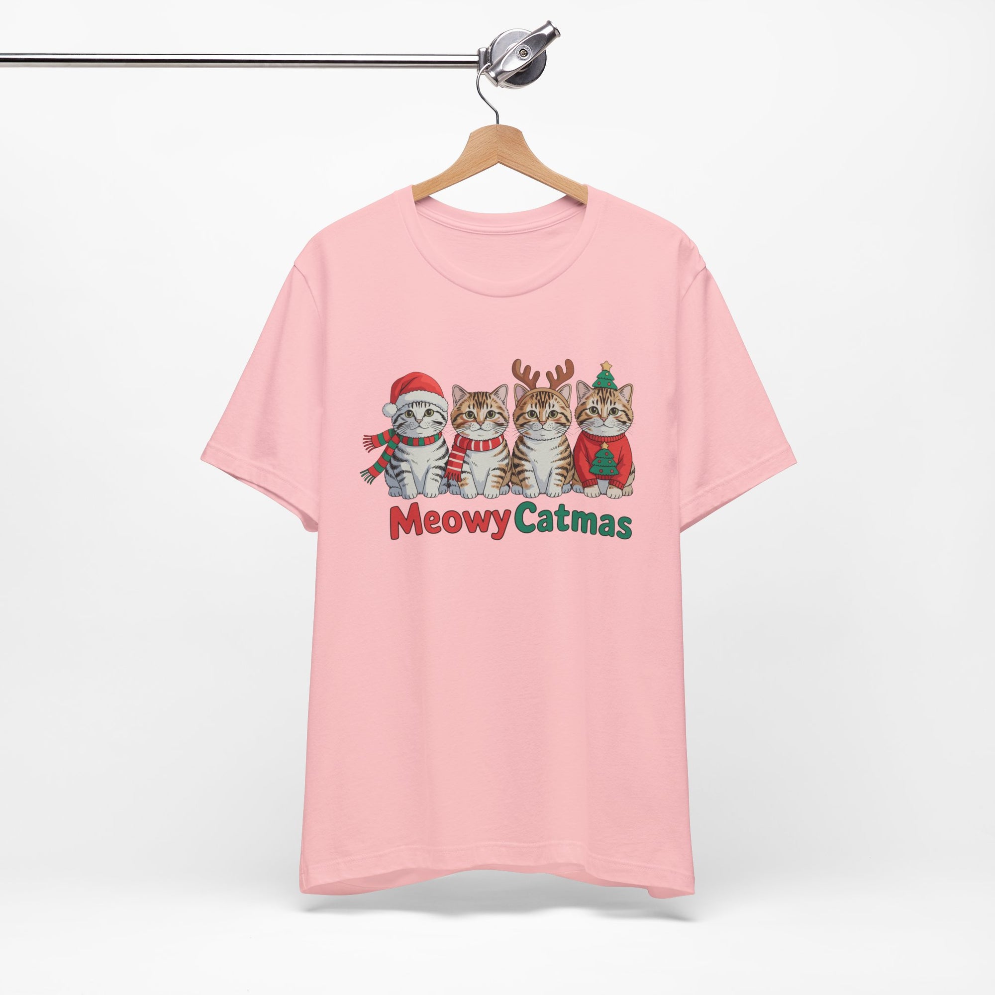 Meowy Catmas Short Sleeve Tee - Festive Cat Christmas T-Shirt