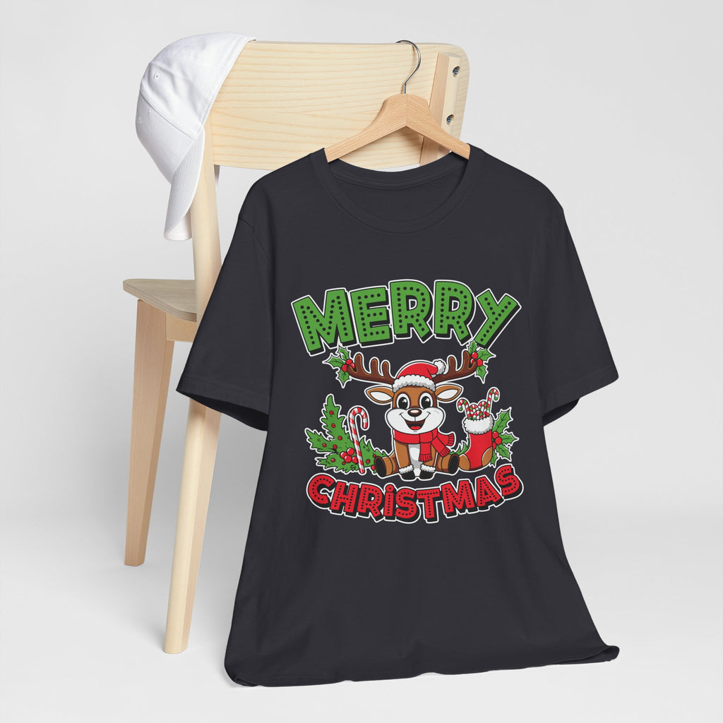 Merry Christmas Reindeer Tee, Festive Holiday Shirt, Unisex Christmas Apparel, Cute Gifts for Him/Her, Holiday Party Outfit