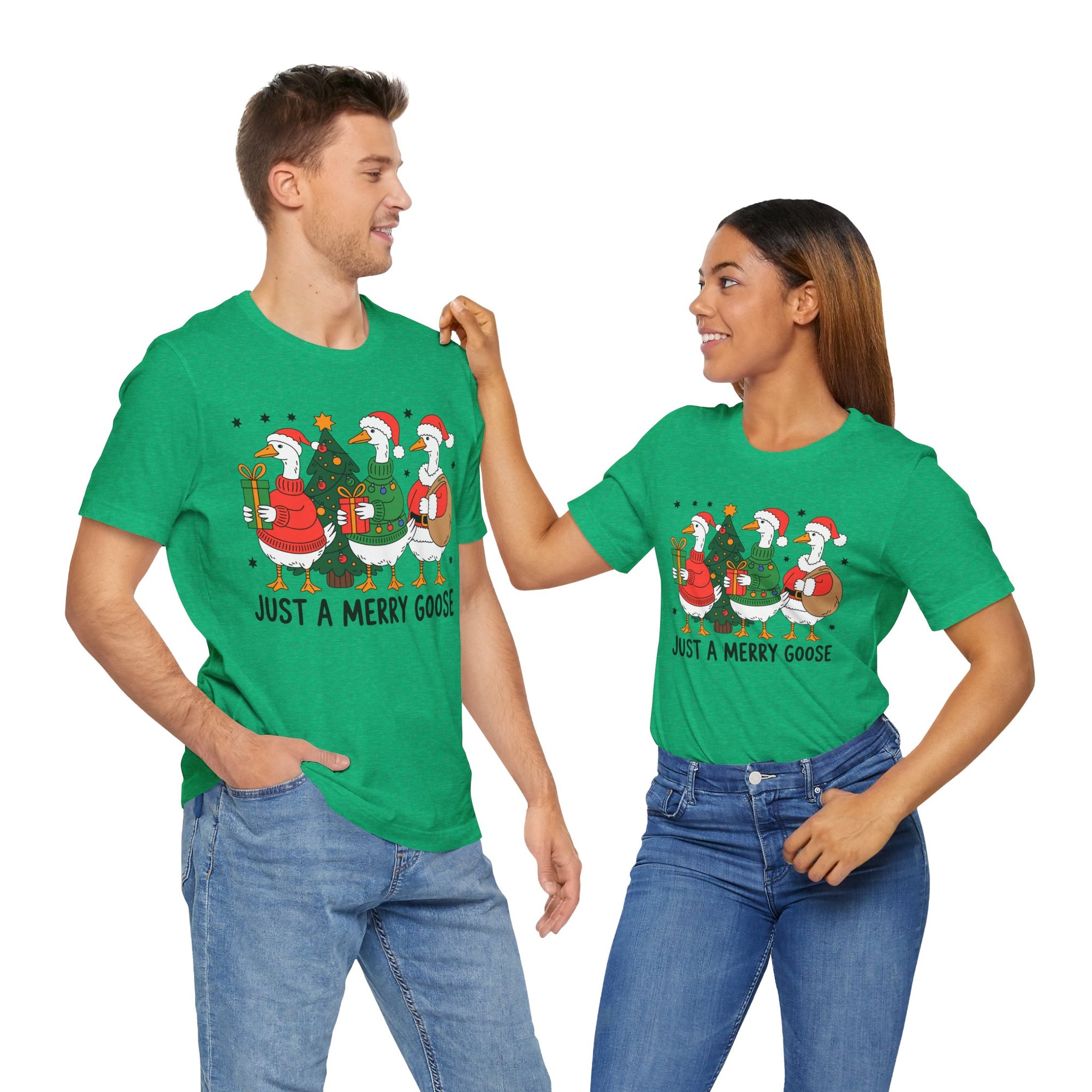 Festive Merry Goose T-Shirt, Christmas Tee, Holiday Apparel, Funny Gift, Unisex Tee, Seasonal Shirt