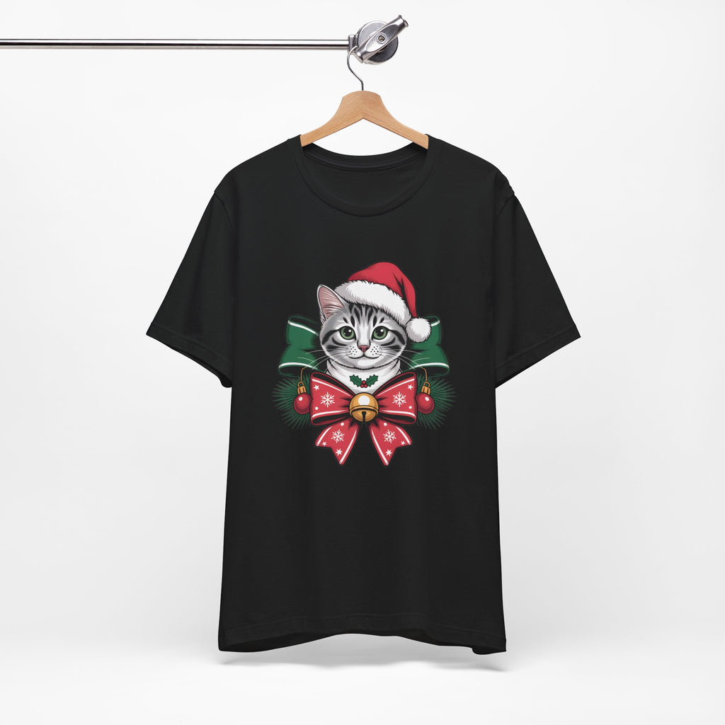 Festive Cat Christmas Tee, Cat Lover Gift, Holiday Shirt, Unisex T-Shirt