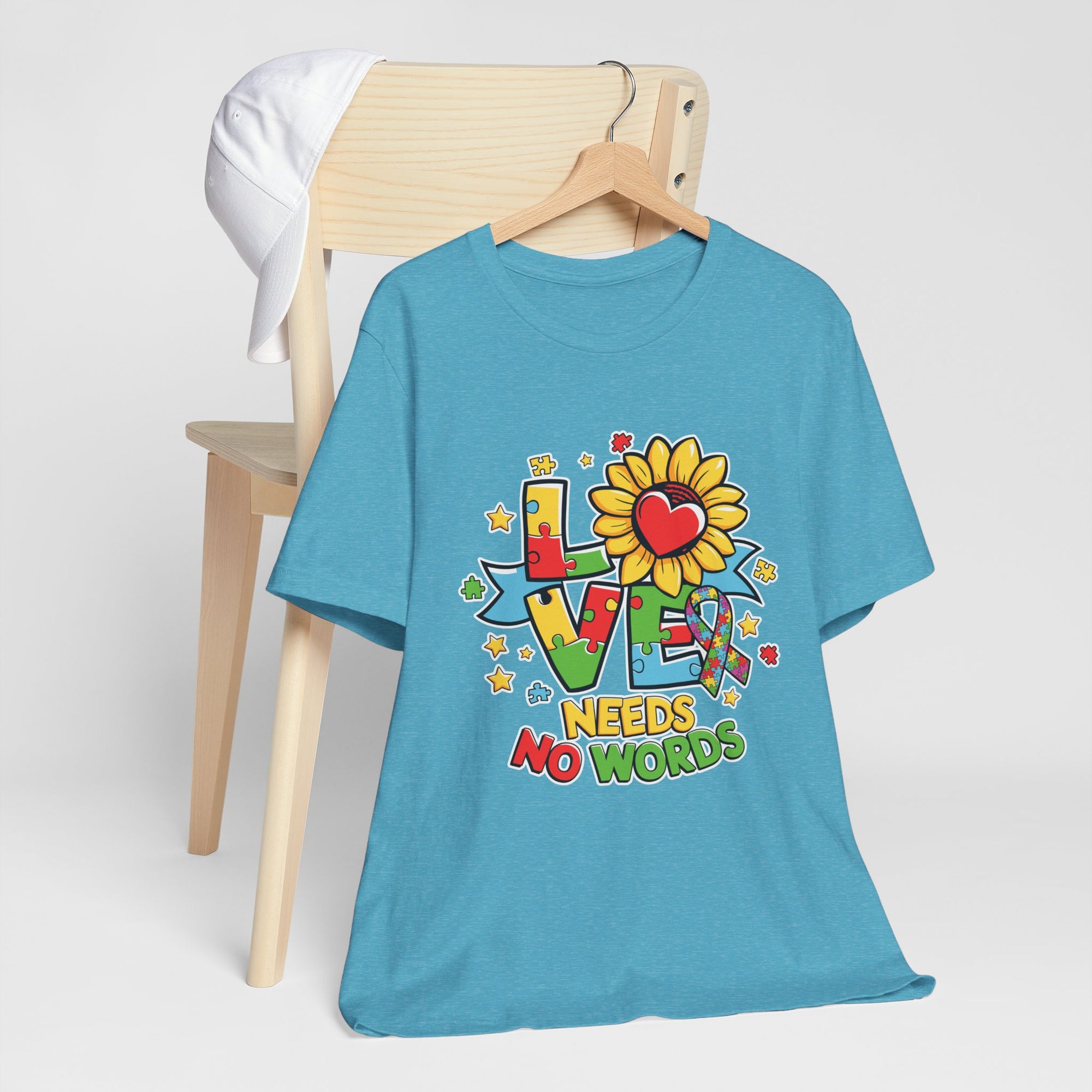 Colorful Love Needs No Words Tee, Unisex Graphic Tee