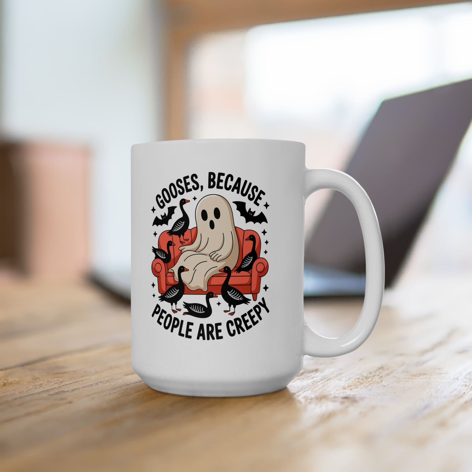 Funny Ghost with Geese Mug – Spooky Cute Halloween Coffee Cup