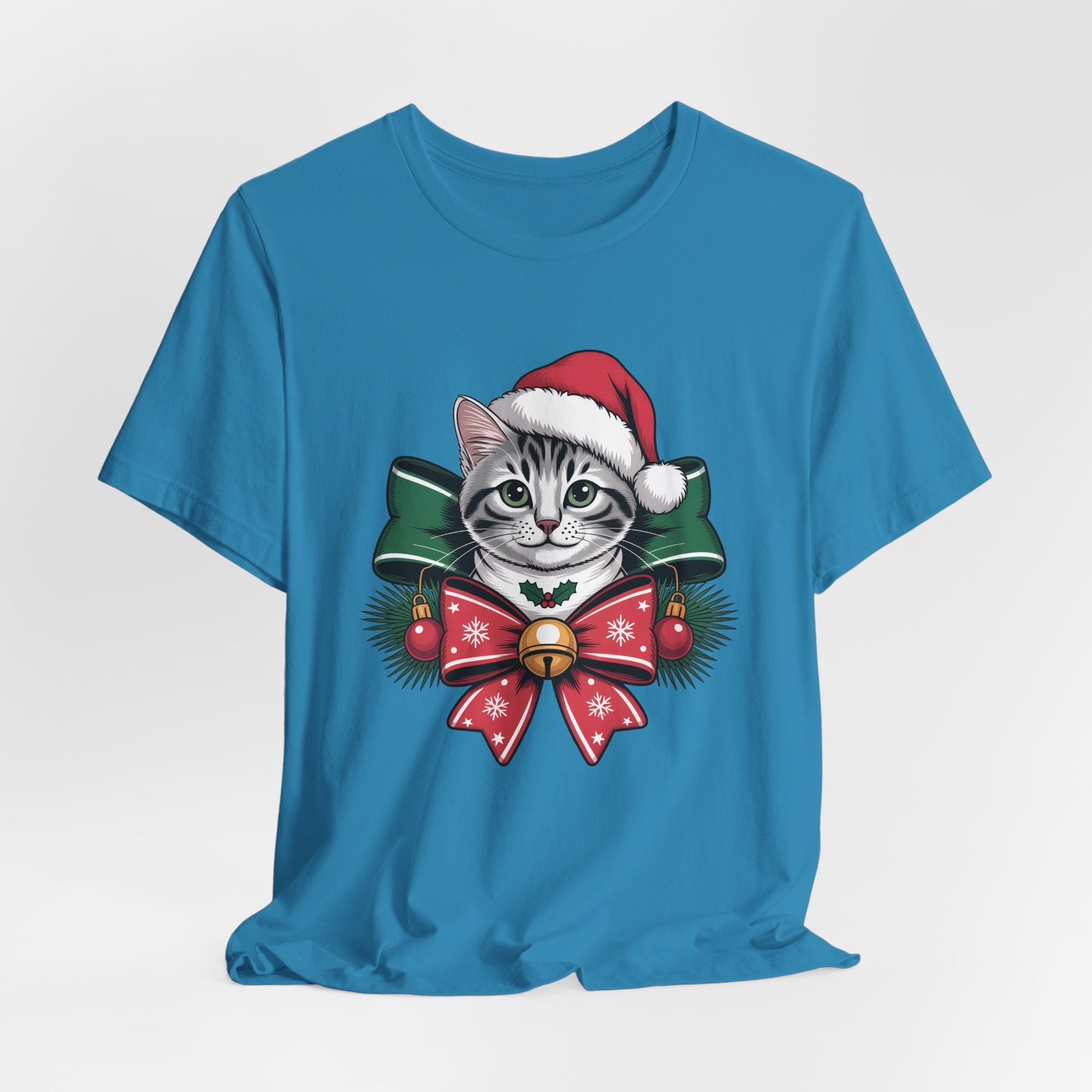 Festive Cat Christmas Tee, Cat Lover Gift, Holiday Shirt, Unisex T-Shirt