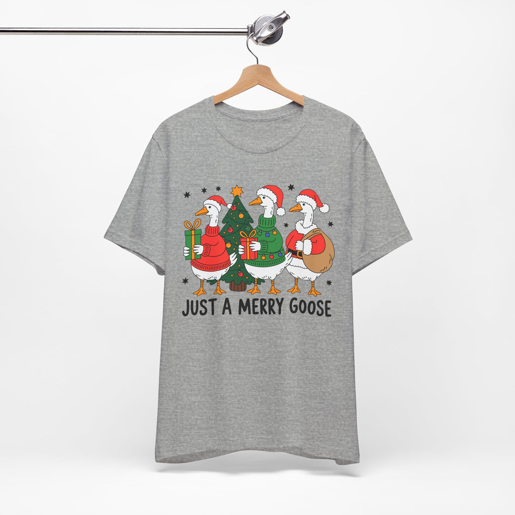 Festive Merry Goose T-Shirt, Christmas Tee, Holiday Apparel, Funny Gift, Unisex Tee, Seasonal Shirt