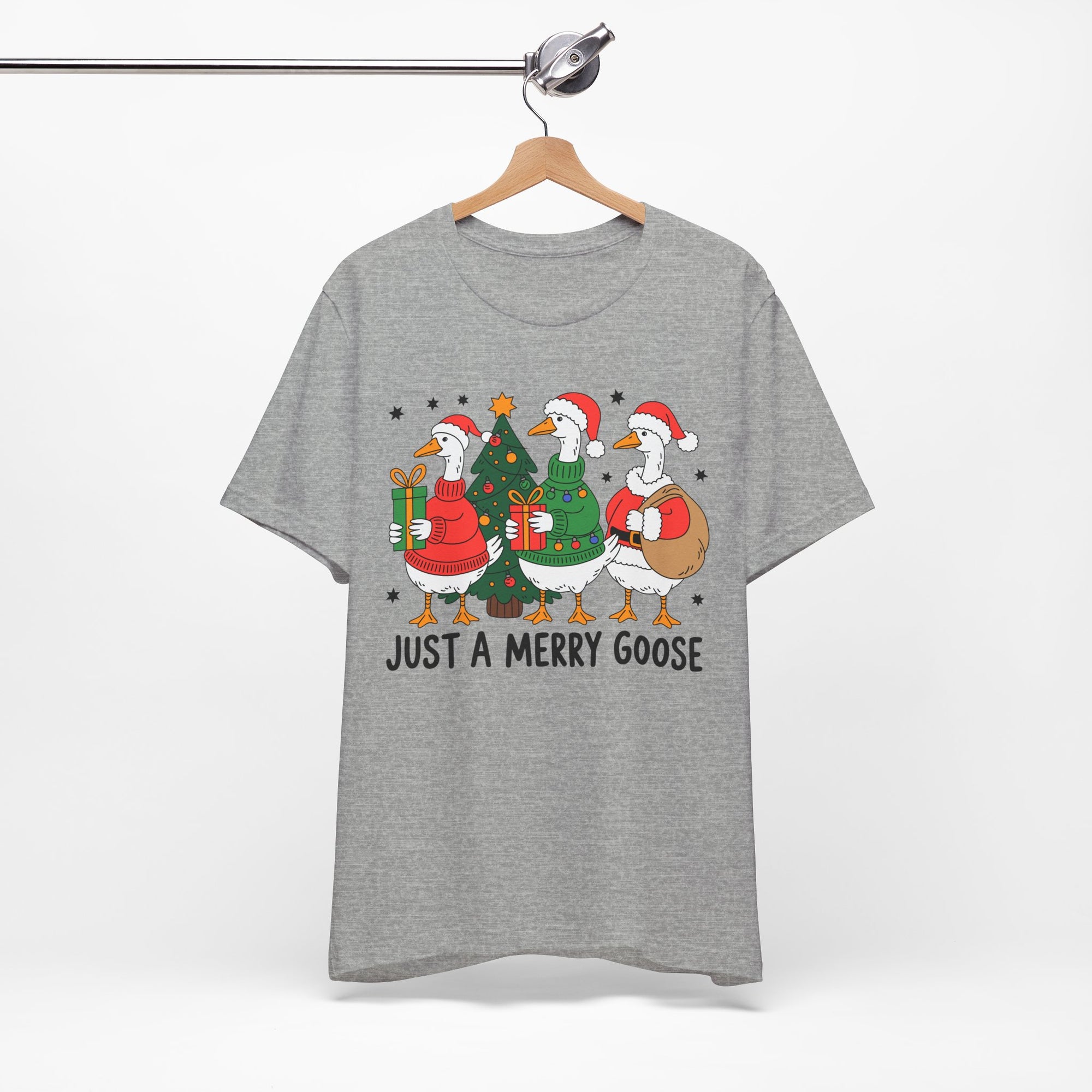 Festive Merry Goose T-Shirt, Christmas Tee, Holiday Apparel, Funny Gift, Unisex Tee, Seasonal Shirt