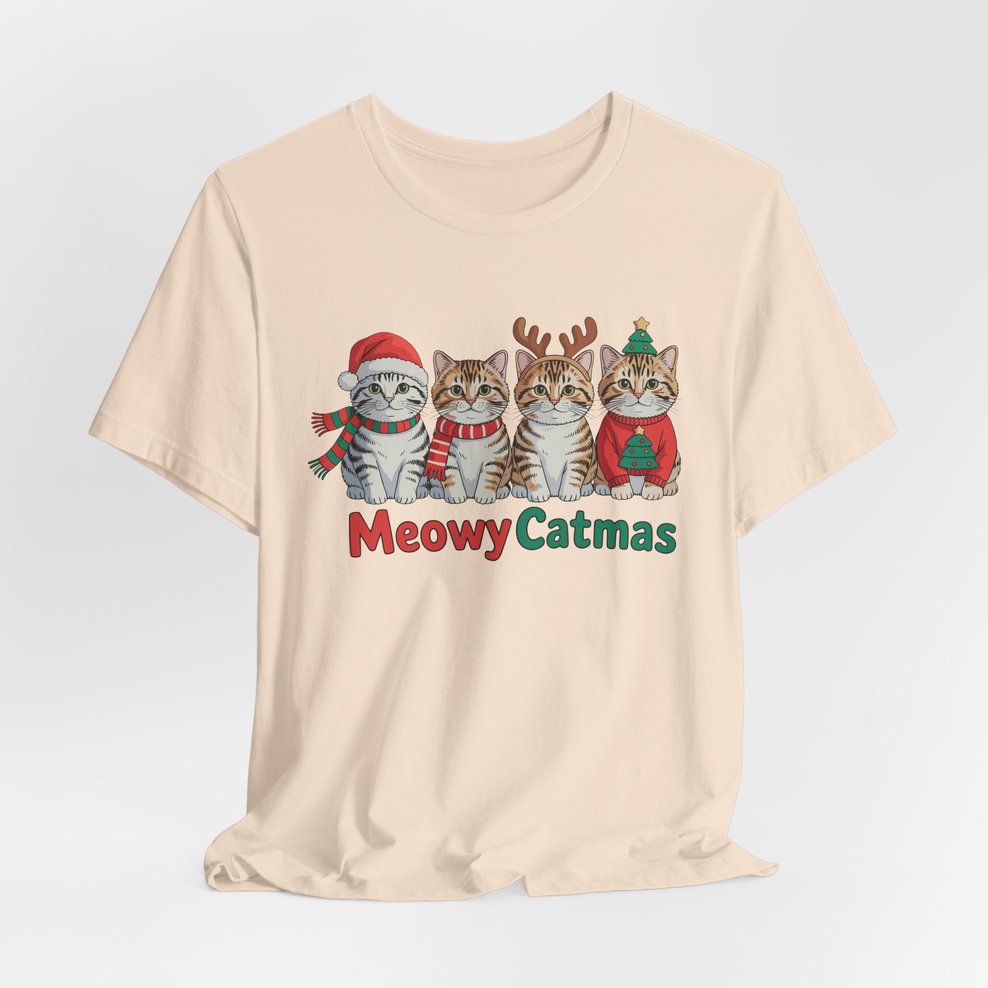 Meowy Catmas Short Sleeve Tee - Festive Cat Christmas T-Shirt