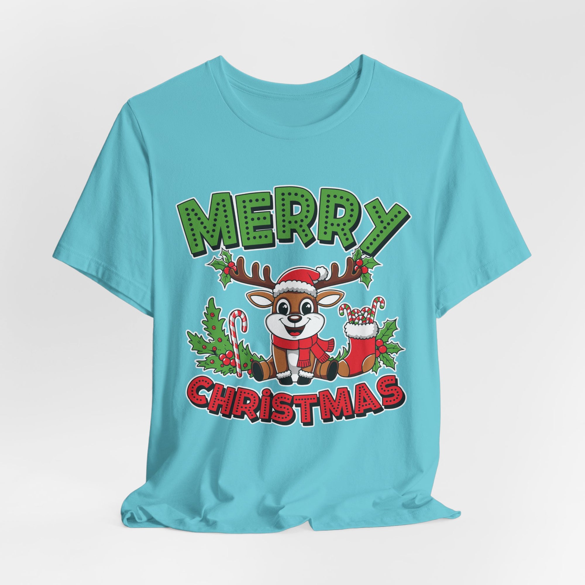 Merry Christmas Reindeer Tee, Festive Holiday Shirt, Unisex Christmas Apparel, Cute Gifts for Him/Her, Holiday Party Outfit