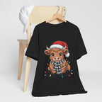 Festive Cow Christmas Tee, Unisex Holiday Shirt, Cute Animal T-Shirt