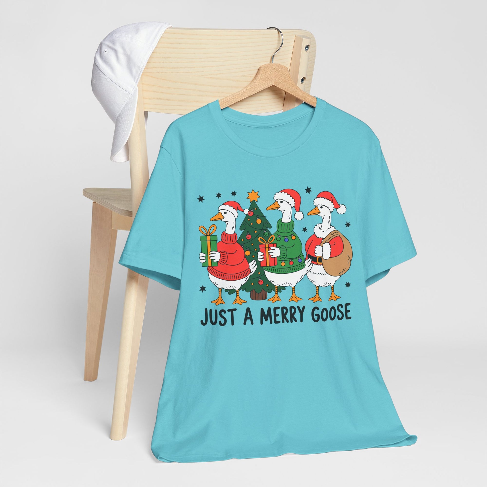 Festive Merry Goose T-Shirt, Christmas Tee, Holiday Apparel, Funny Gift, Unisex Tee, Seasonal Shirt