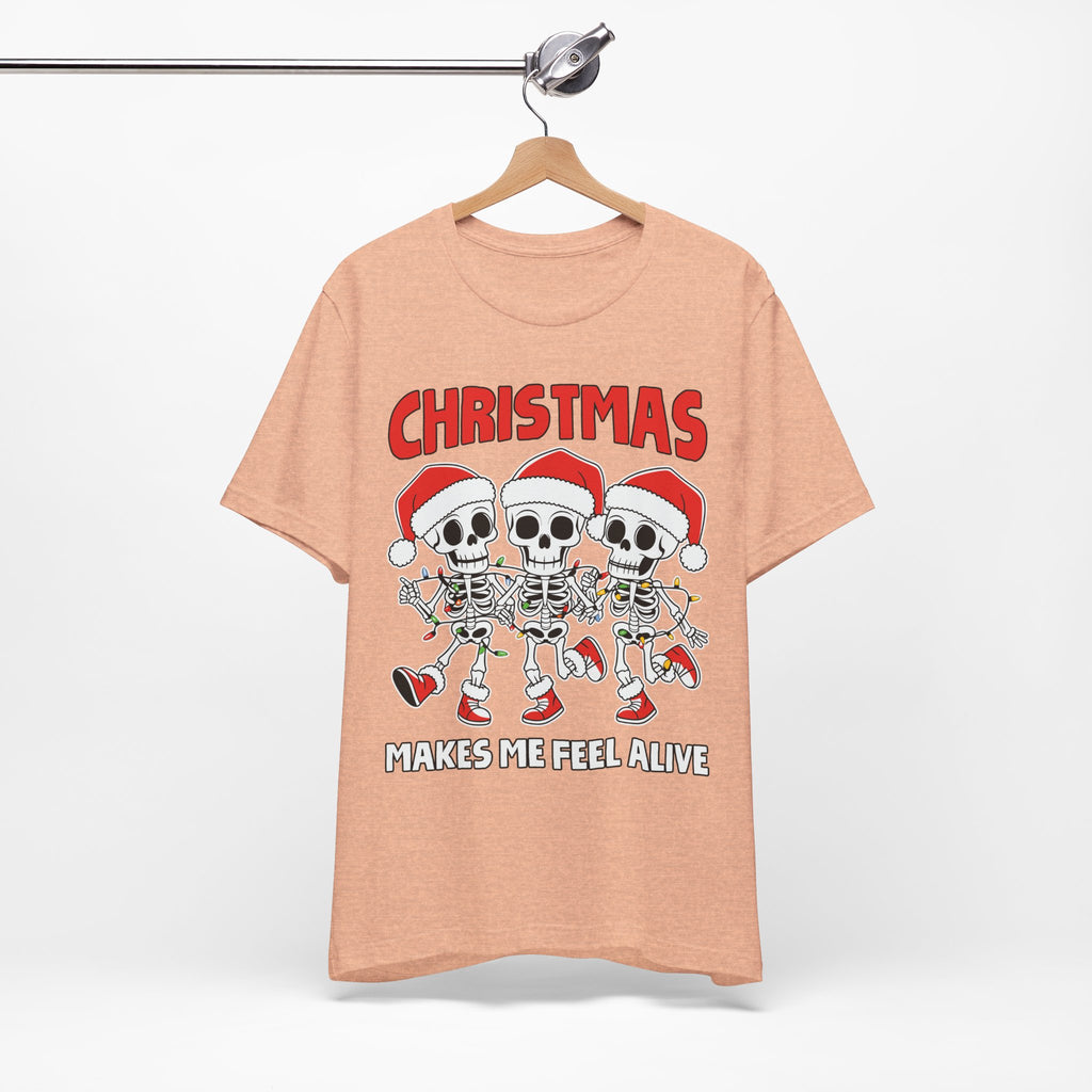 Skeleton Christmas Tee, Holiday Shirt, Unisex Christmas T-Shirt, Fun Winter Apparel, Party Outfit.