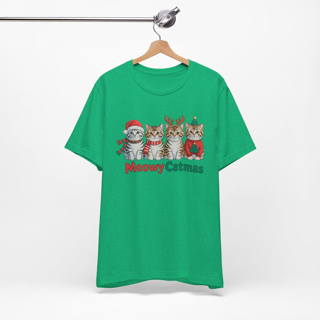 Meowy Catmas Short Sleeve Tee - Festive Cat Christmas T-Shirt