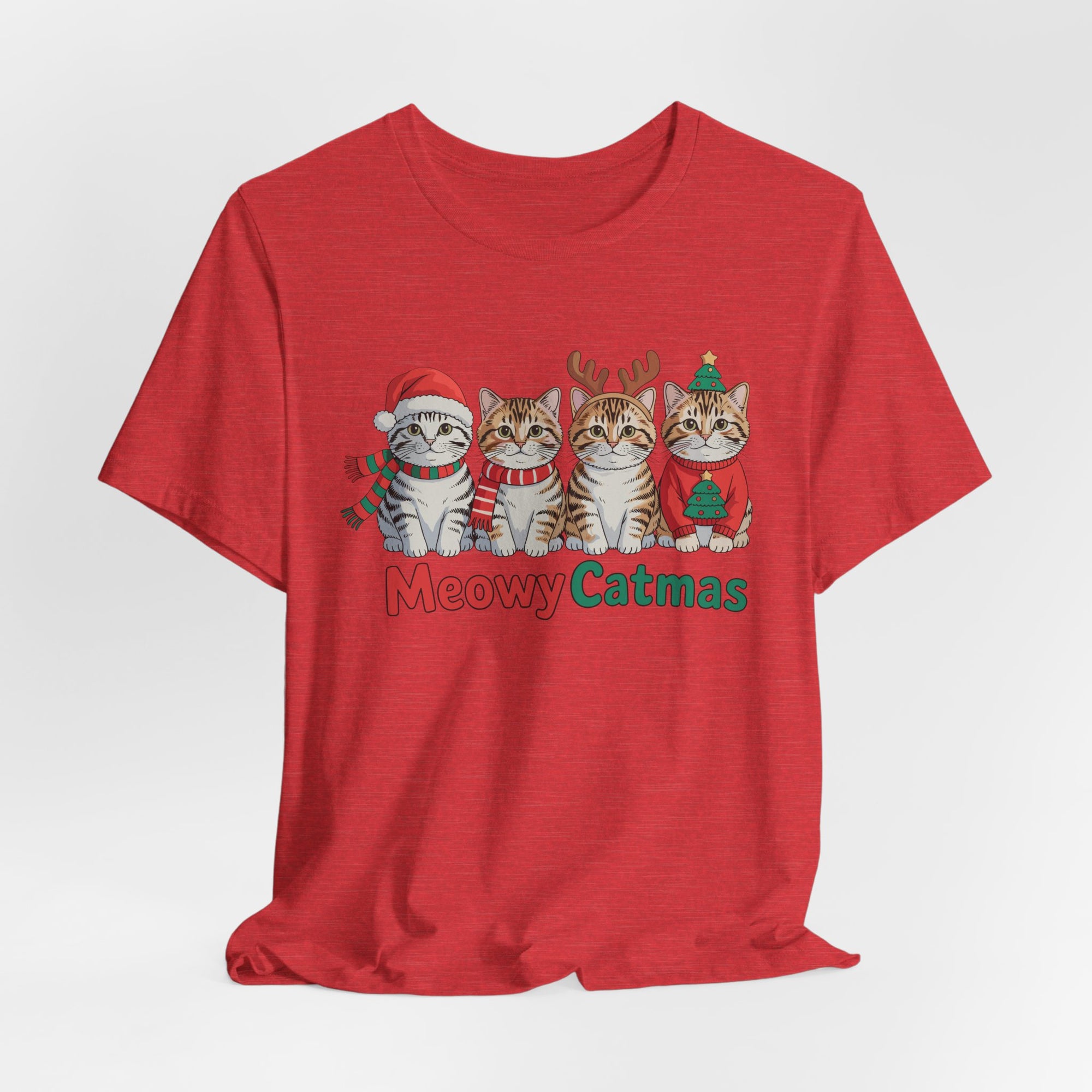 Meowy Catmas Short Sleeve Tee - Festive Cat Christmas T-Shirt