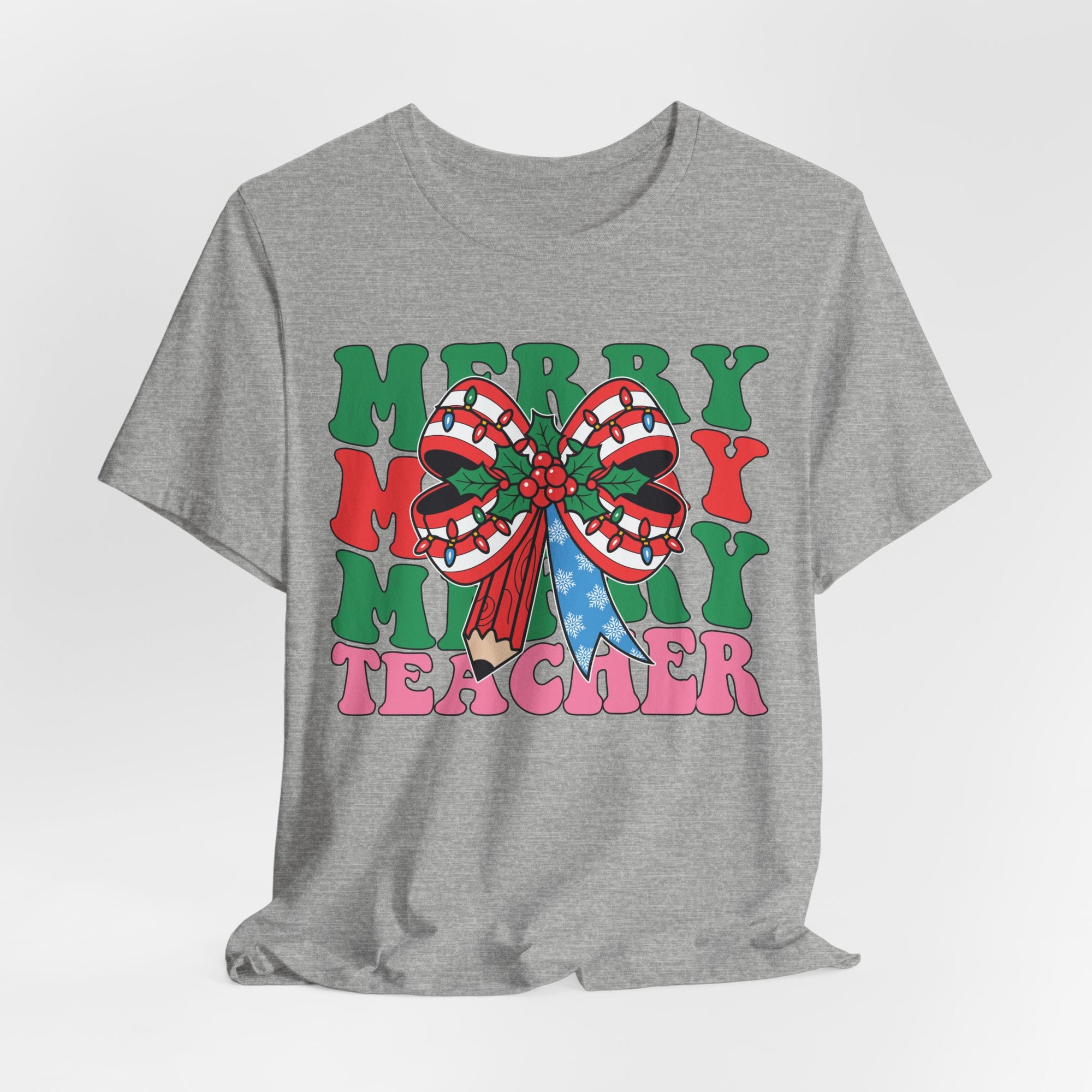 Merry Teacher T-Shirt | Cute Holiday Tee for Educators, Christmas Gift, Teacher Appreciation, Casual Wear, Festive Apparel