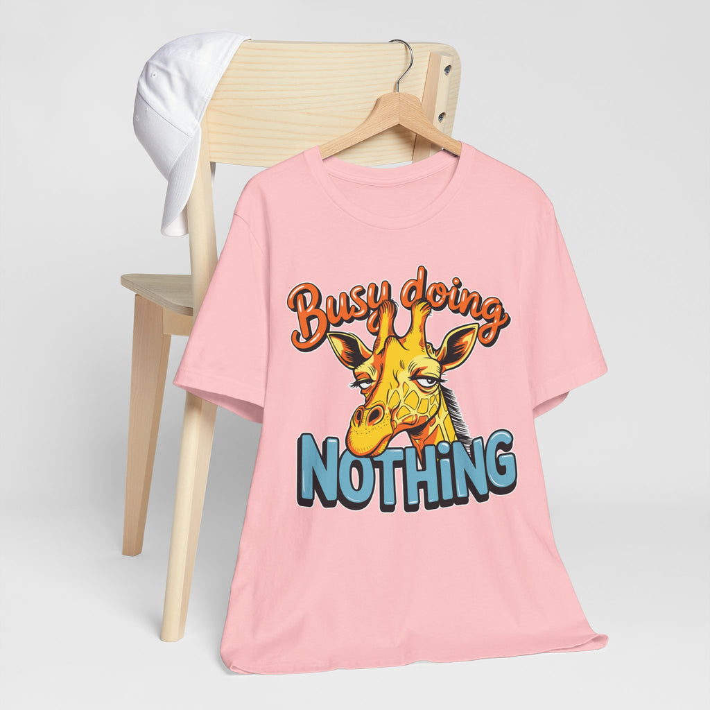 Funny Giraffe Busy Doing Nothing Lazy Animal Cartoon Design Unisex Jersey Short Sleeve Tee