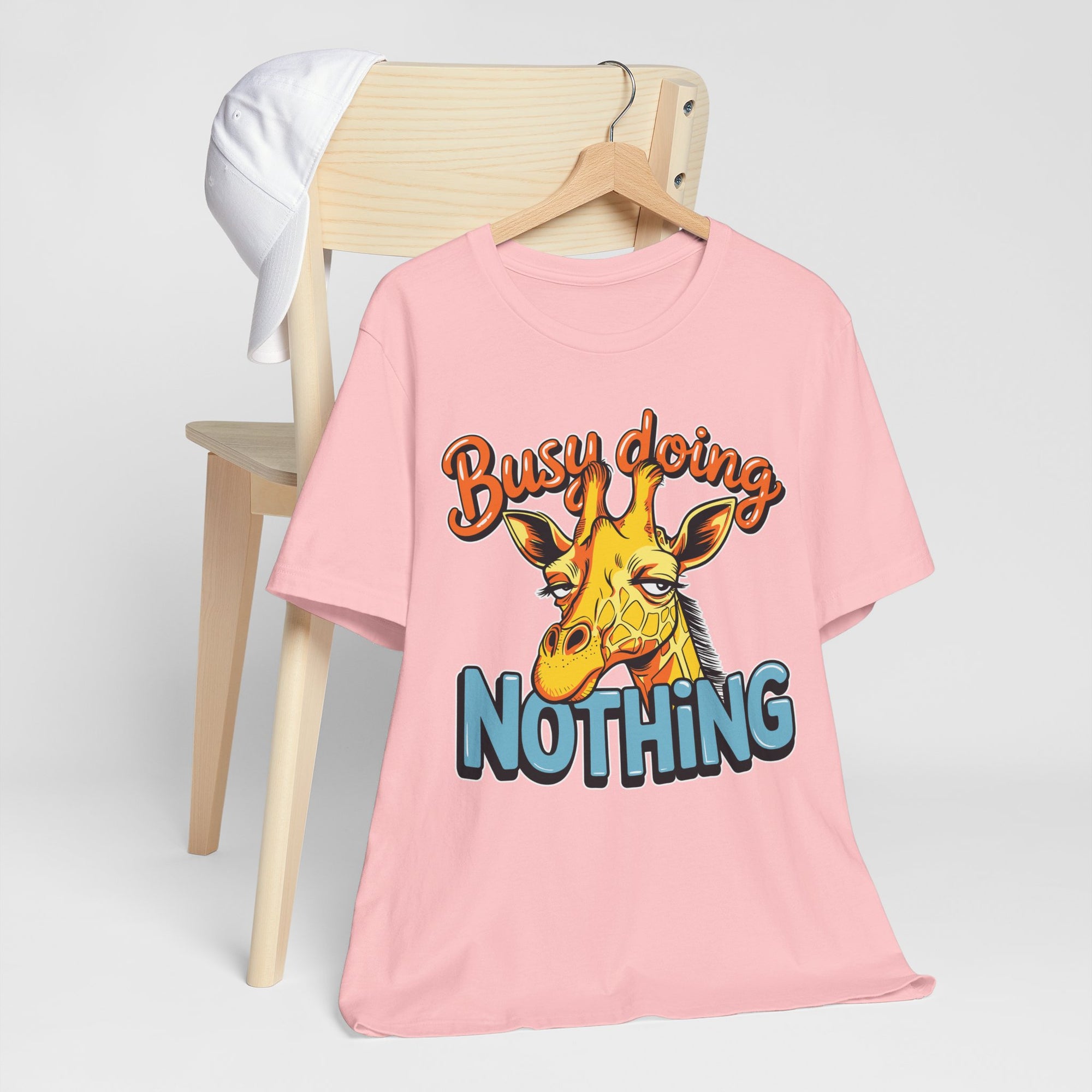 Funny Giraffe Busy Doing Nothing Lazy Animal Cartoon Design Unisex Jersey Short Sleeve Tee