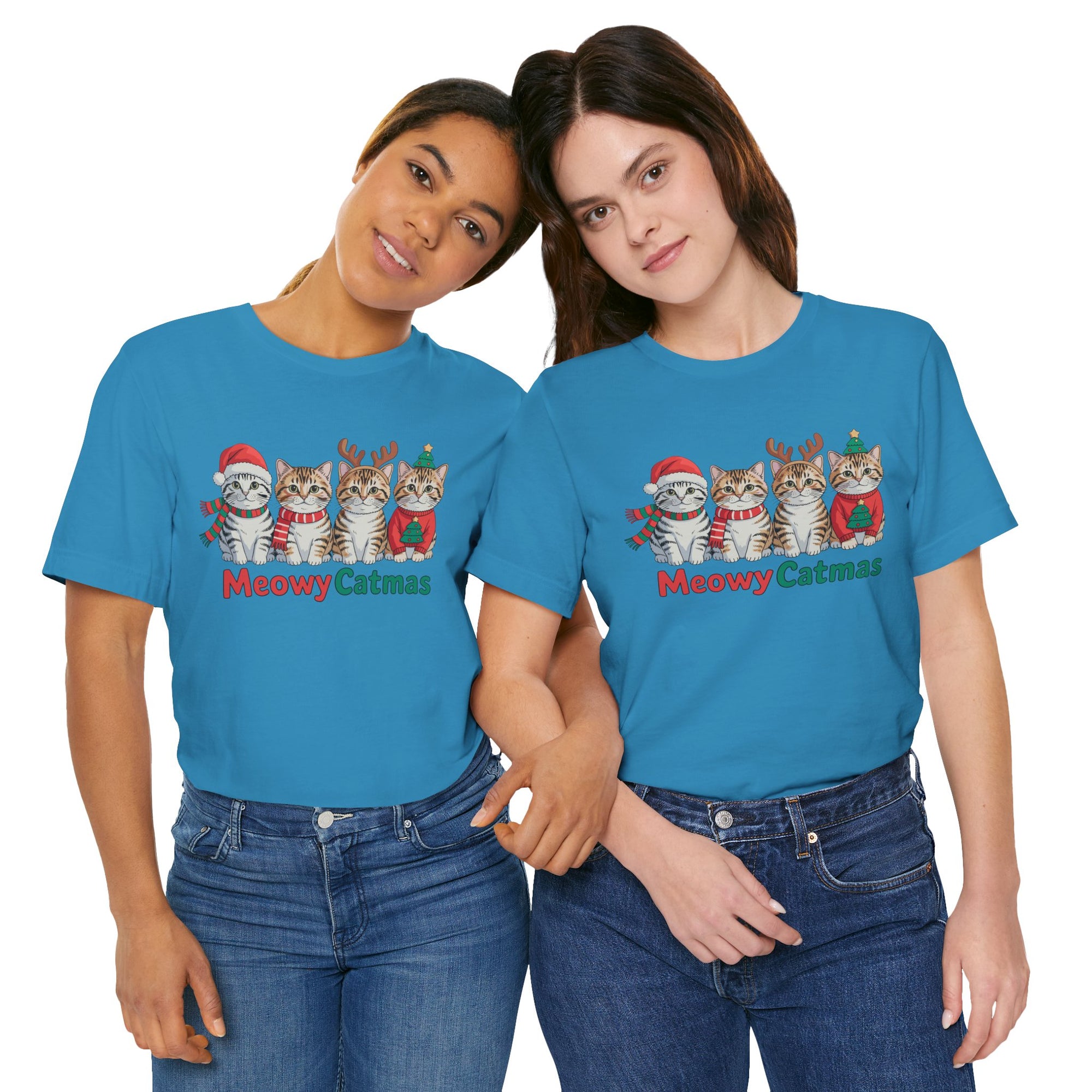 Meowy Catmas Short Sleeve Tee - Festive Cat Christmas T-Shirt