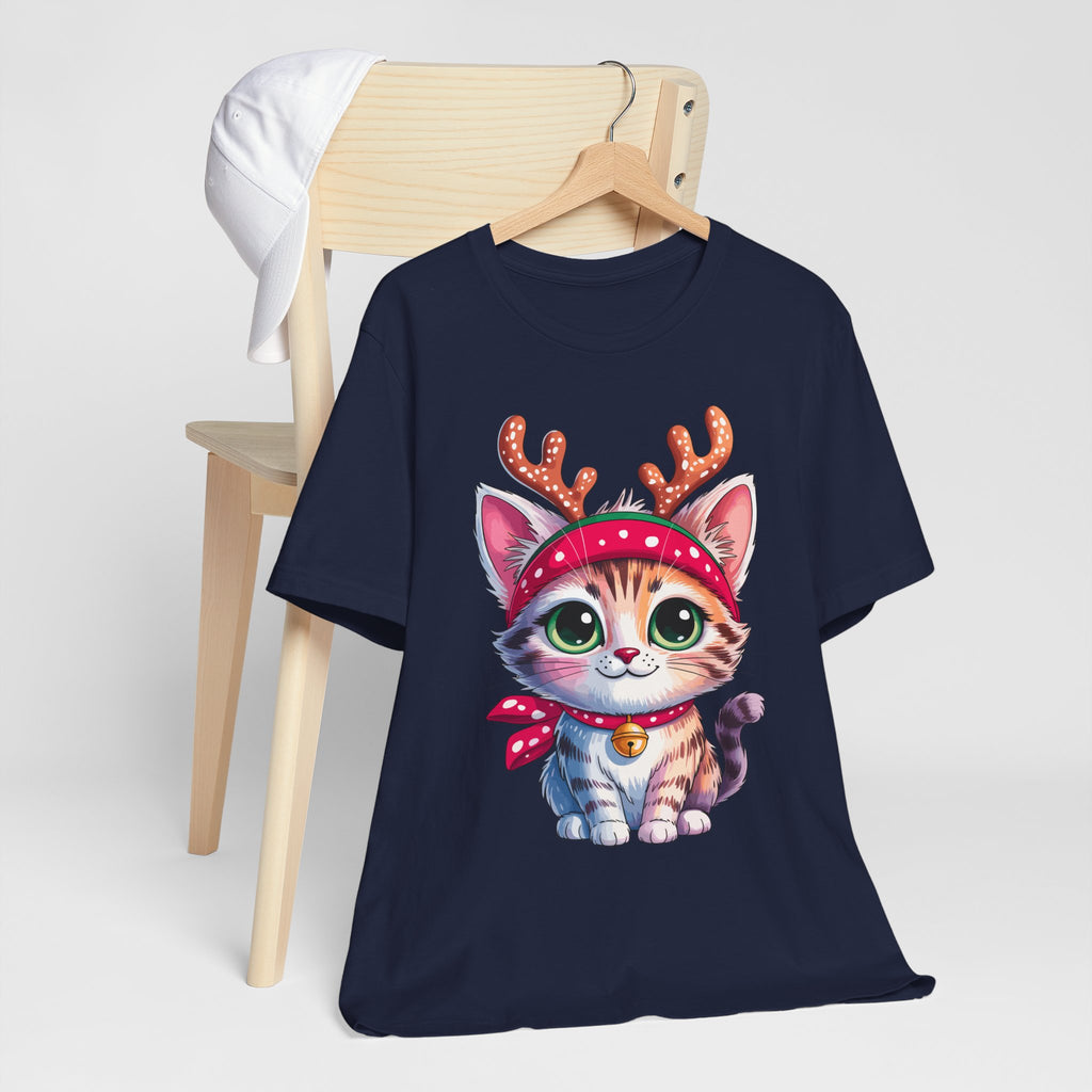 Cute Cat Holiday Tee Shirt, Unisex Cat Lover Gift, Christmas T-Shirt, Animal Graphic Tee, Fun Holiday Apparel