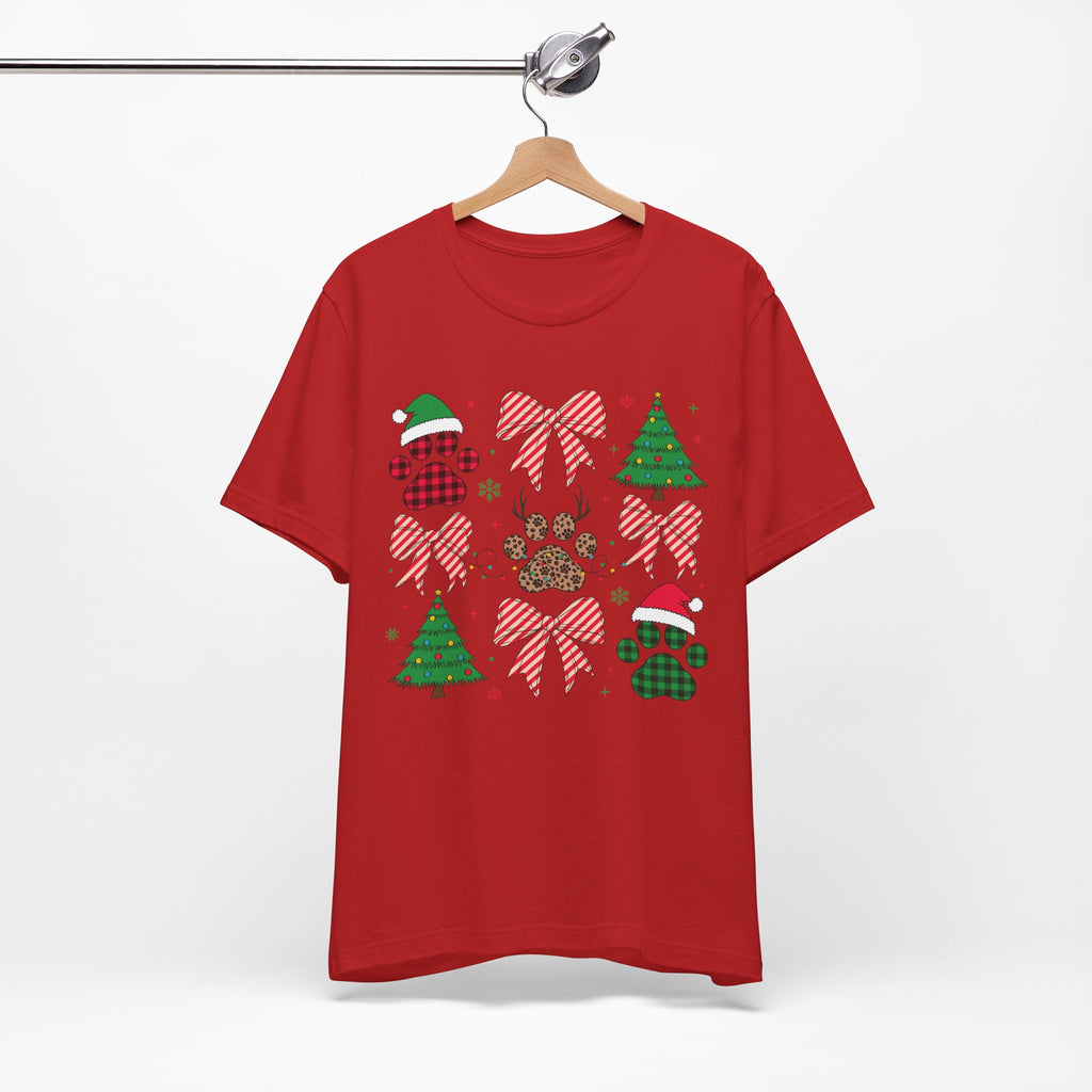 Festive Pet Lover Tee - Christmas Celebration Shirt, Holiday Gift for Dog Owners, Cute Winter Apparel, Paw Print T-Shirt, Unisex