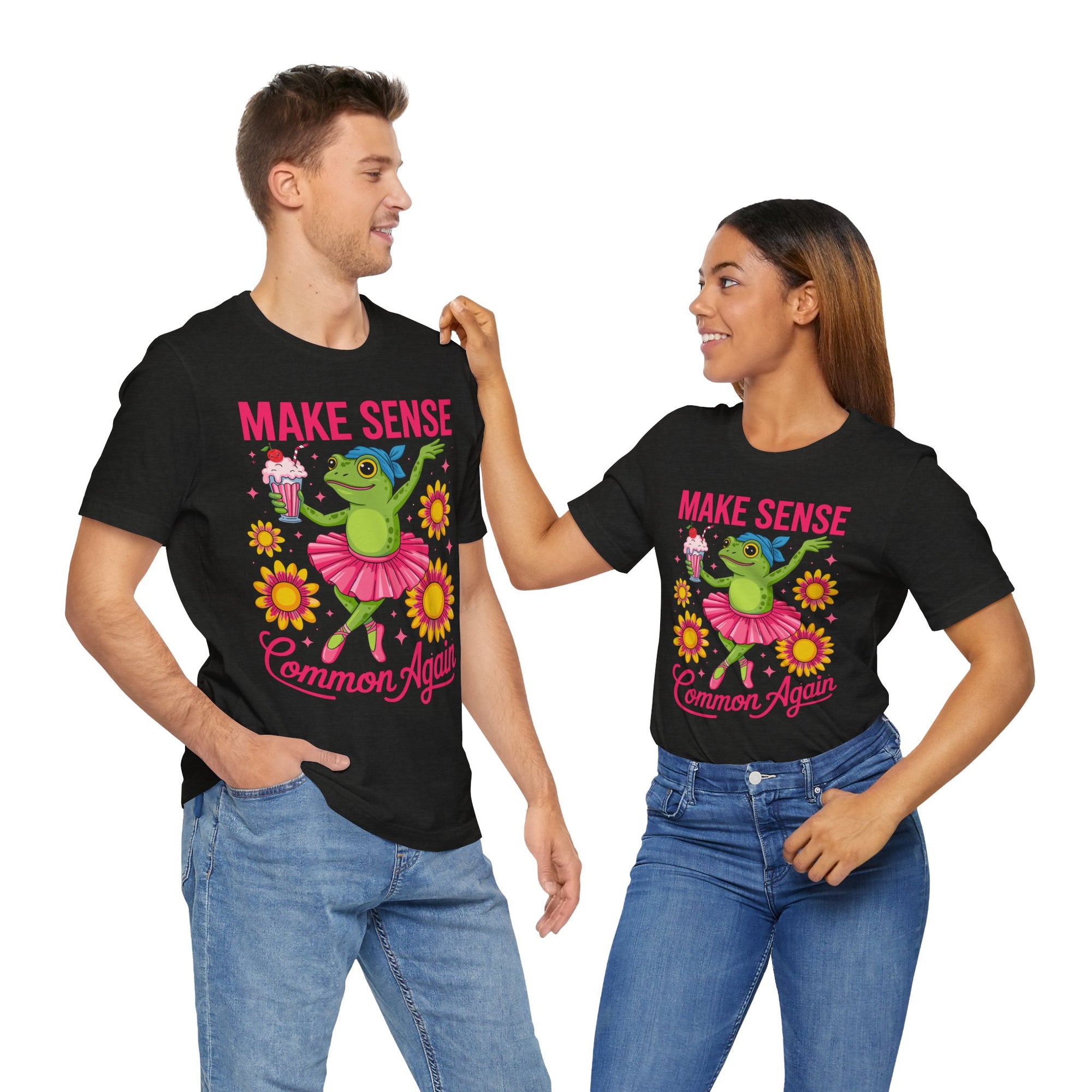 Make Sense Common Again T‑Shirt — Cute Dancing Frog Graphic Tee