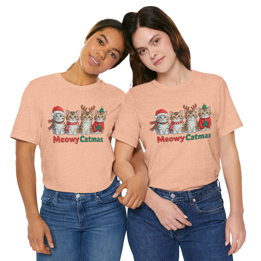 Meowy Catmas Short Sleeve Tee - Festive Cat Christmas T-Shirt
