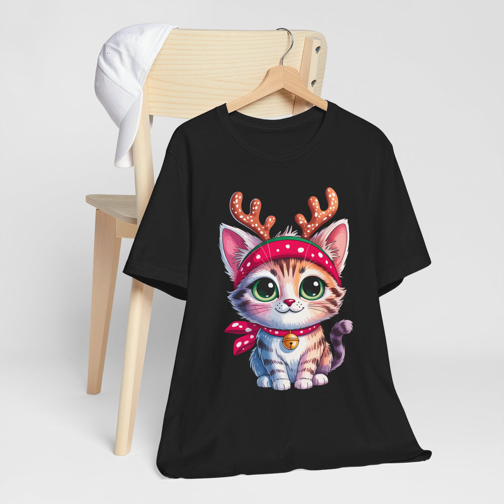 Cute Cat Holiday Tee Shirt, Unisex Cat Lover Gift, Christmas T-Shirt, Animal Graphic Tee, Fun Holiday Apparel