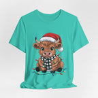 Festive Cow Christmas Tee, Unisex Holiday Shirt, Cute Animal T-Shirt