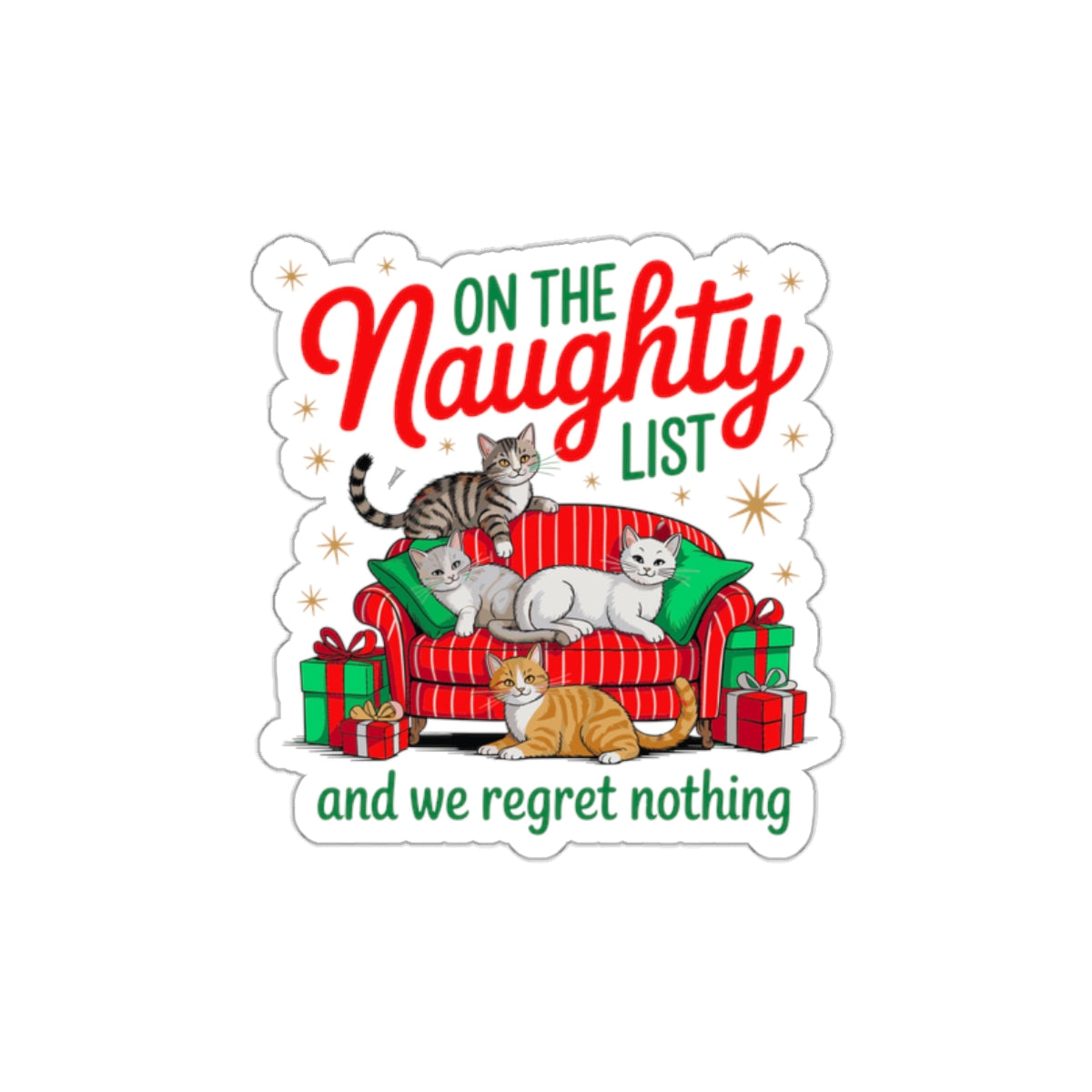 Festive Cat Die-Cut Stickers, Holiday Decor