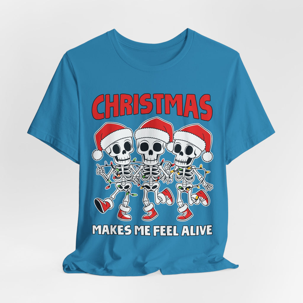 Skeleton Christmas Tee, Holiday Shirt, Unisex Christmas T-Shirt, Fun Winter Apparel, Party Outfit.