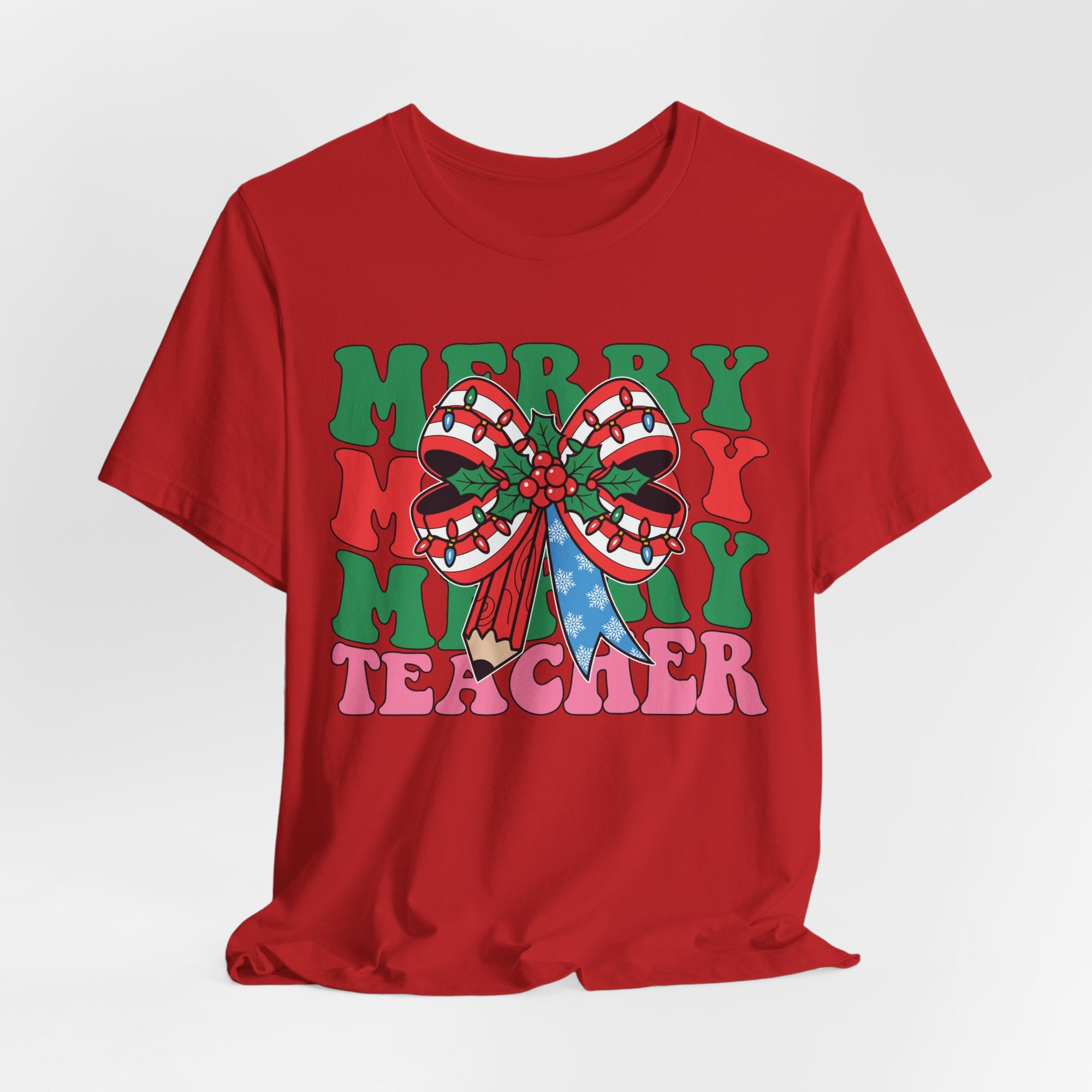 Merry Teacher T-Shirt | Cute Holiday Tee for Educators, Christmas Gift, Teacher Appreciation, Casual Wear, Festive Apparel