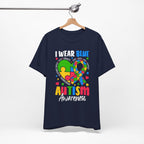 Autism Awareness Unisex Tee | I Wear Blue Puzzle Heart Support Shirt