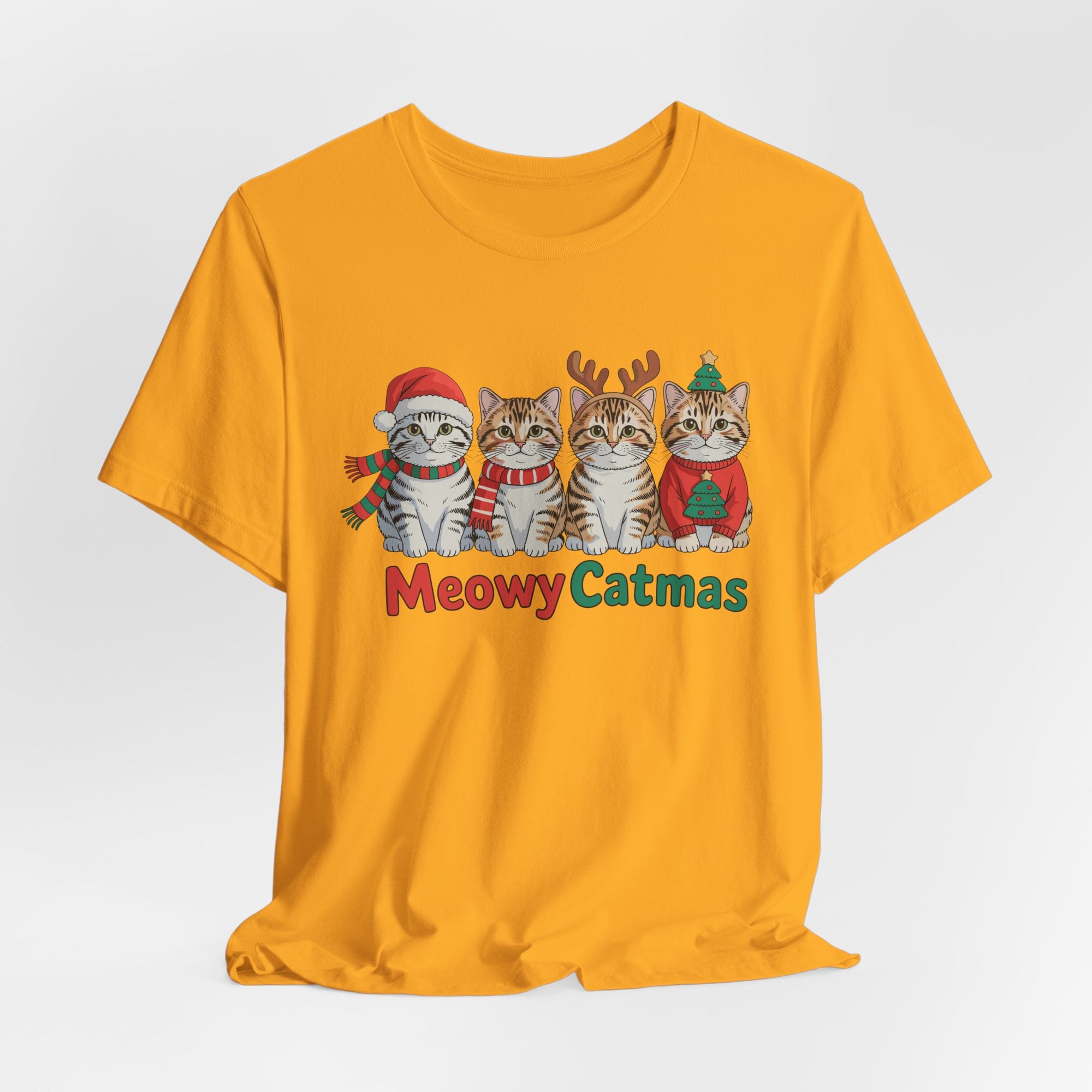 Meowy Catmas Short Sleeve Tee - Festive Cat Christmas T-Shirt