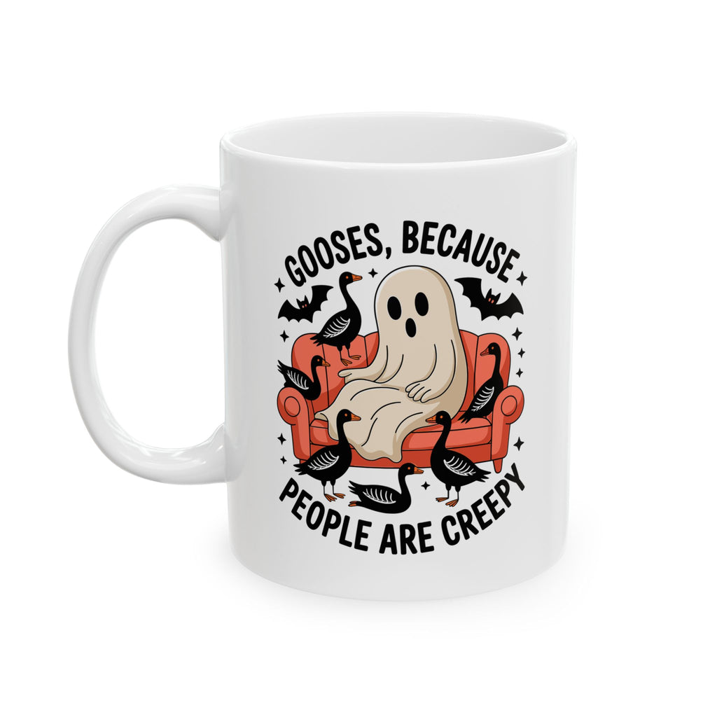 Funny Ghost with Geese Mug – Spooky Cute Halloween Coffee Cup