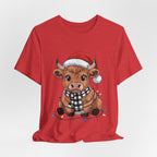 Festive Cow Christmas Tee, Unisex Holiday Shirt, Cute Animal T-Shirt