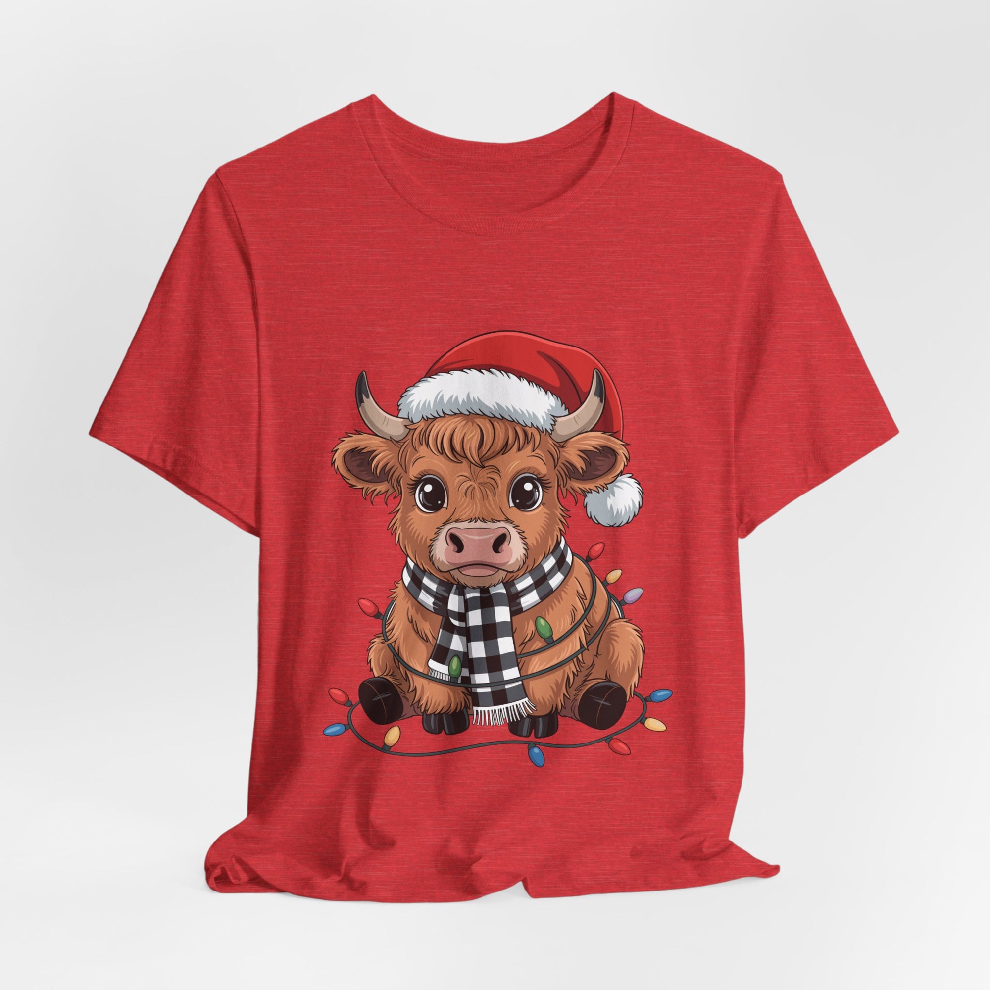 Festive Cow Christmas Tee, Unisex Holiday Shirt, Cute Animal T-Shirt