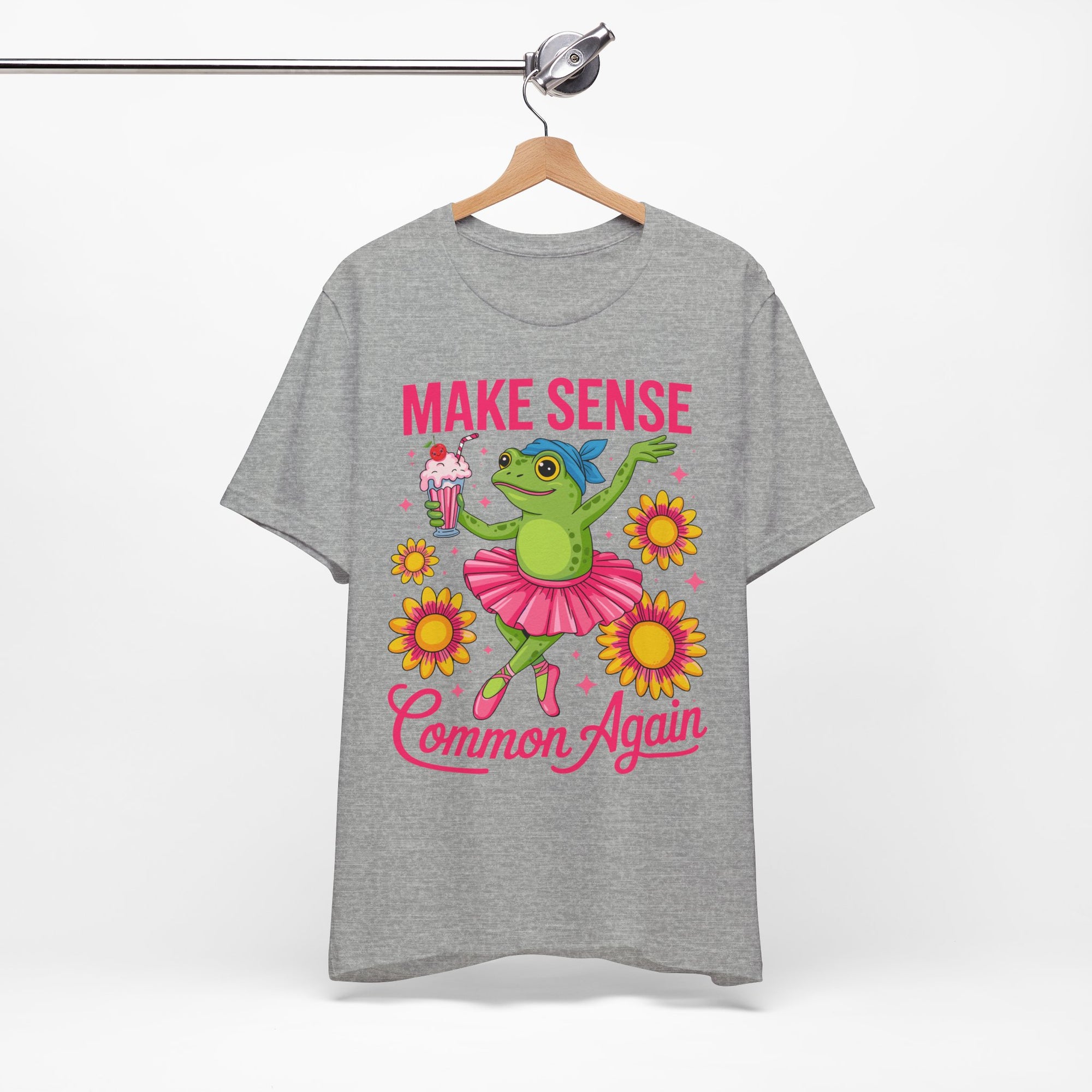 Make Sense Common Again T‑Shirt — Cute Dancing Frog Graphic Tee