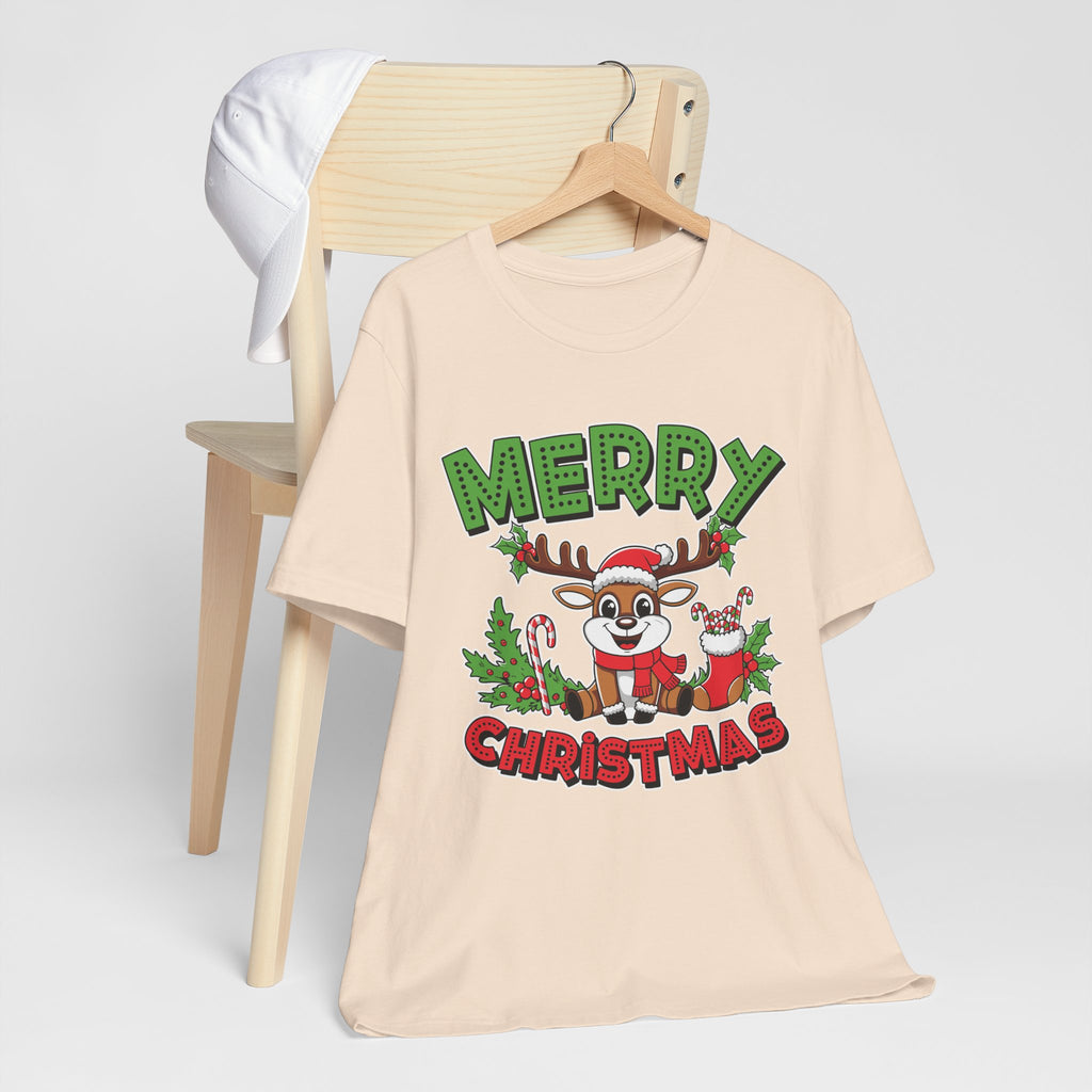 Merry Christmas Reindeer Tee, Festive Holiday Shirt, Unisex Christmas Apparel, Cute Gifts for Him/Her, Holiday Party Outfit