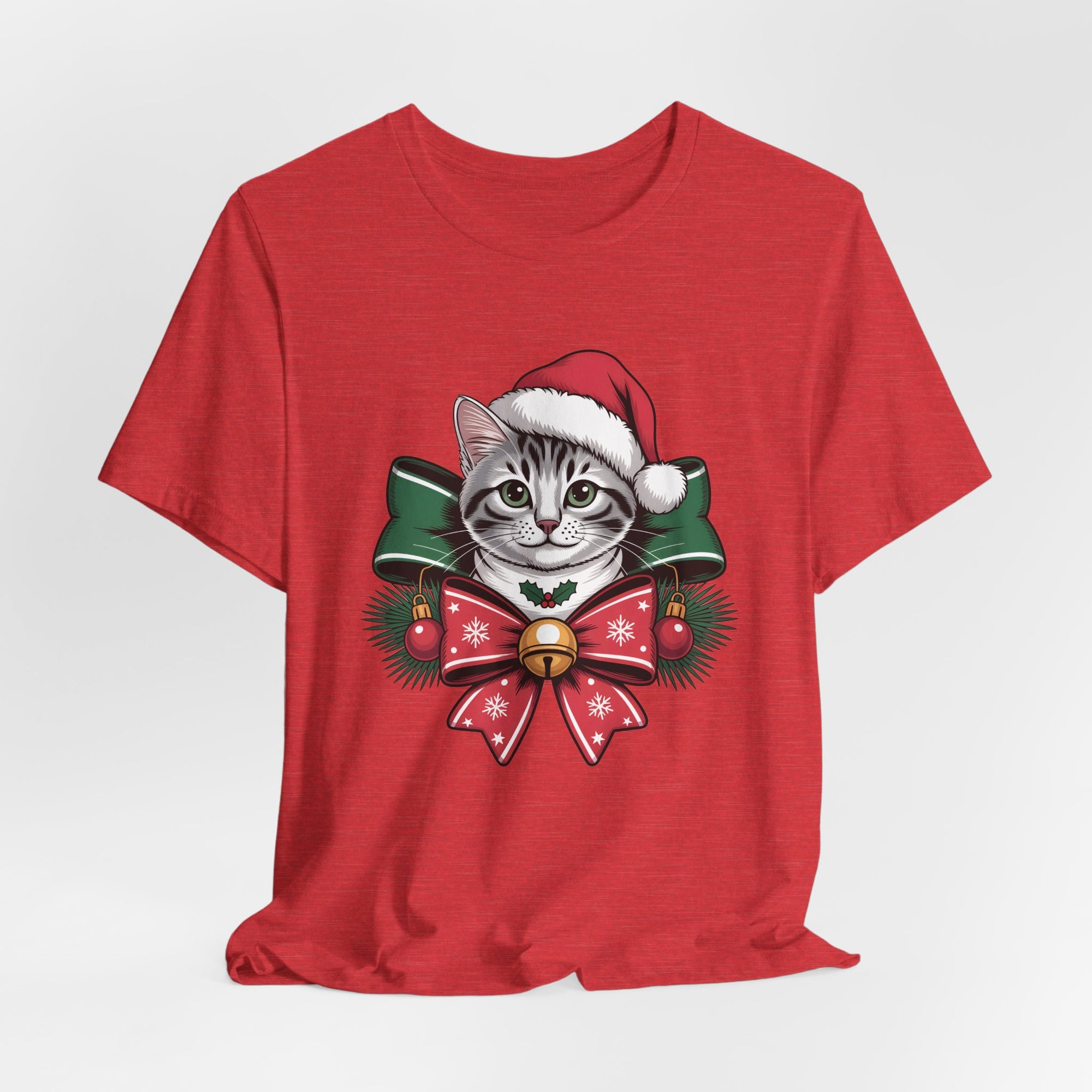 Festive Cat Christmas Tee, Cat Lover Gift, Holiday Shirt, Unisex T-Shirt