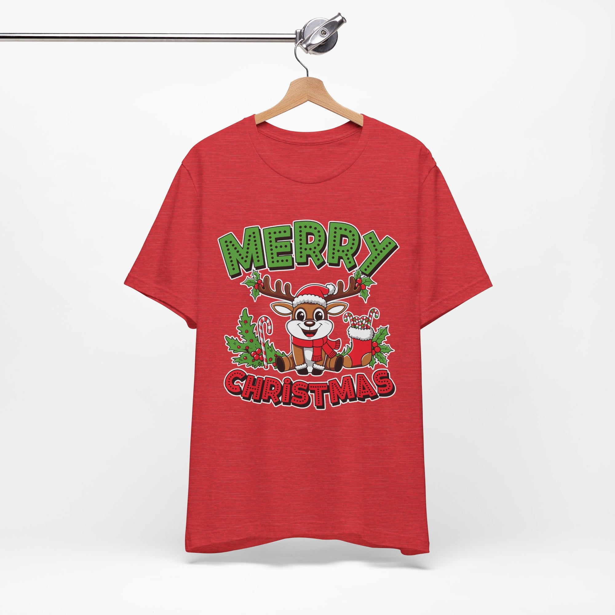Merry Christmas Reindeer Tee, Festive Holiday Shirt, Unisex Christmas Apparel, Cute Gifts for Him/Her, Holiday Party Outfit