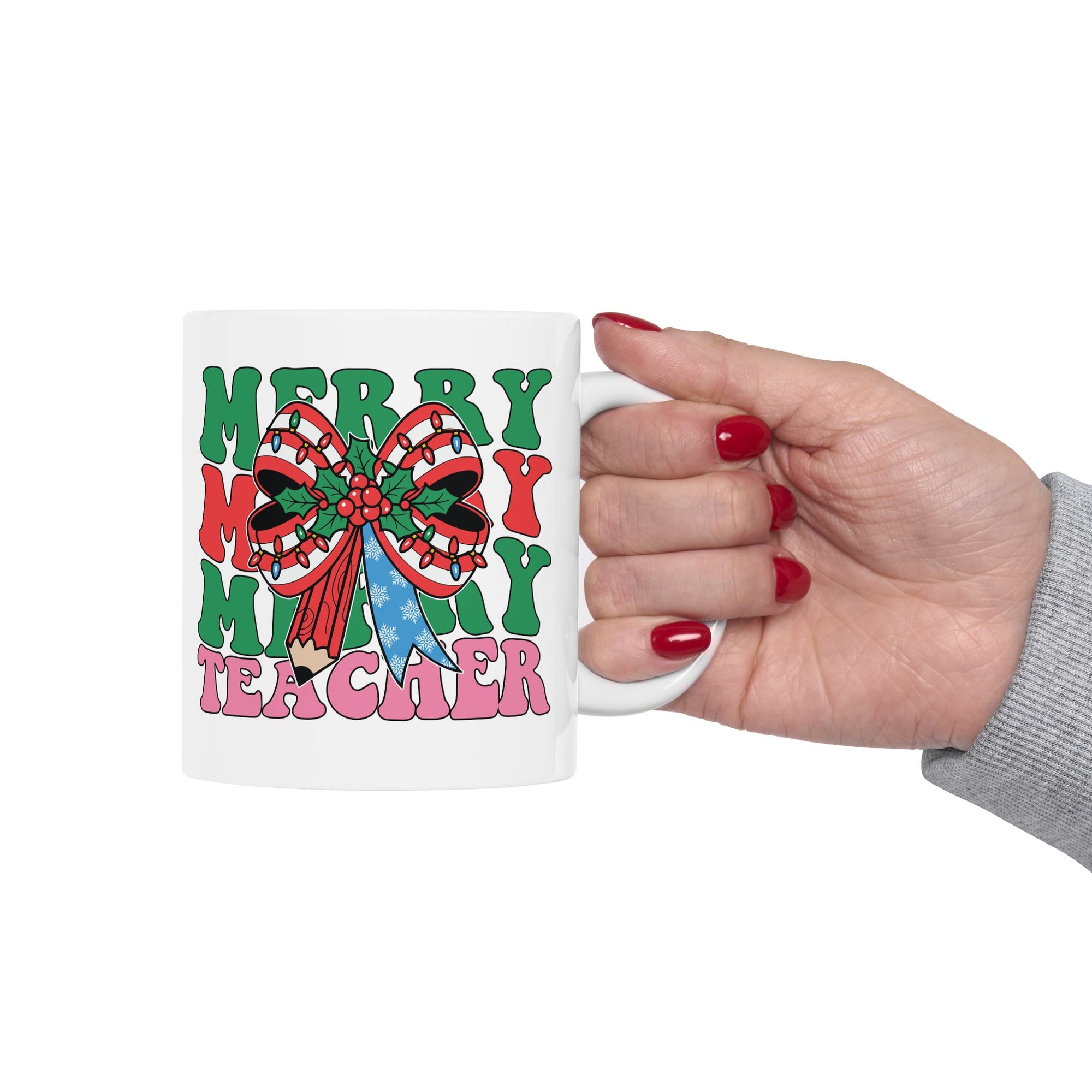 Merry Christmas Teacher Mug – Festive Holiday Coffee Cup Gift