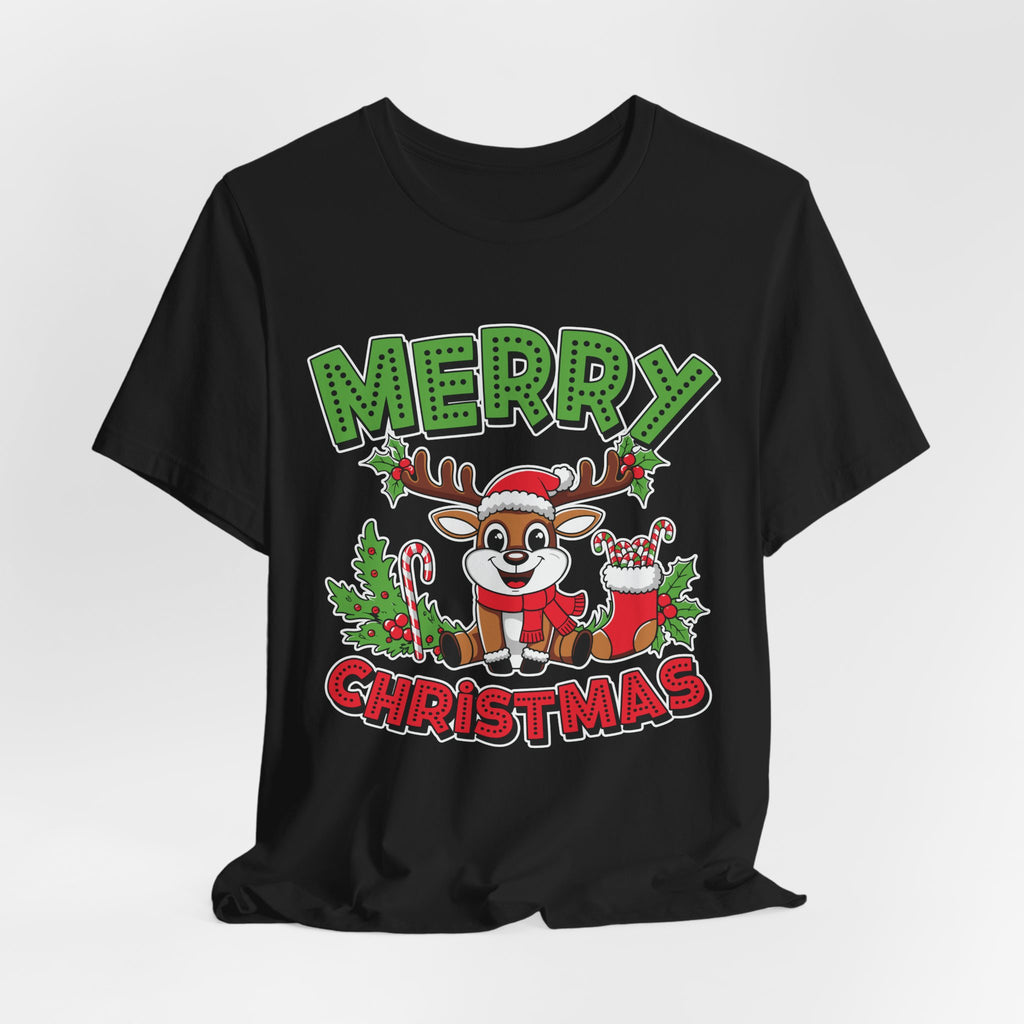 Merry Christmas Reindeer Tee, Festive Holiday Shirt, Unisex Christmas Apparel, Cute Gifts for Him/Her, Holiday Party Outfit
