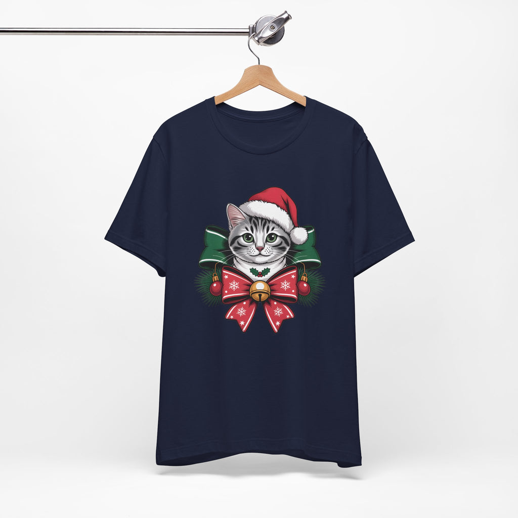 Festive Cat Christmas Tee, Cat Lover Gift, Holiday Shirt, Unisex T-Shirt