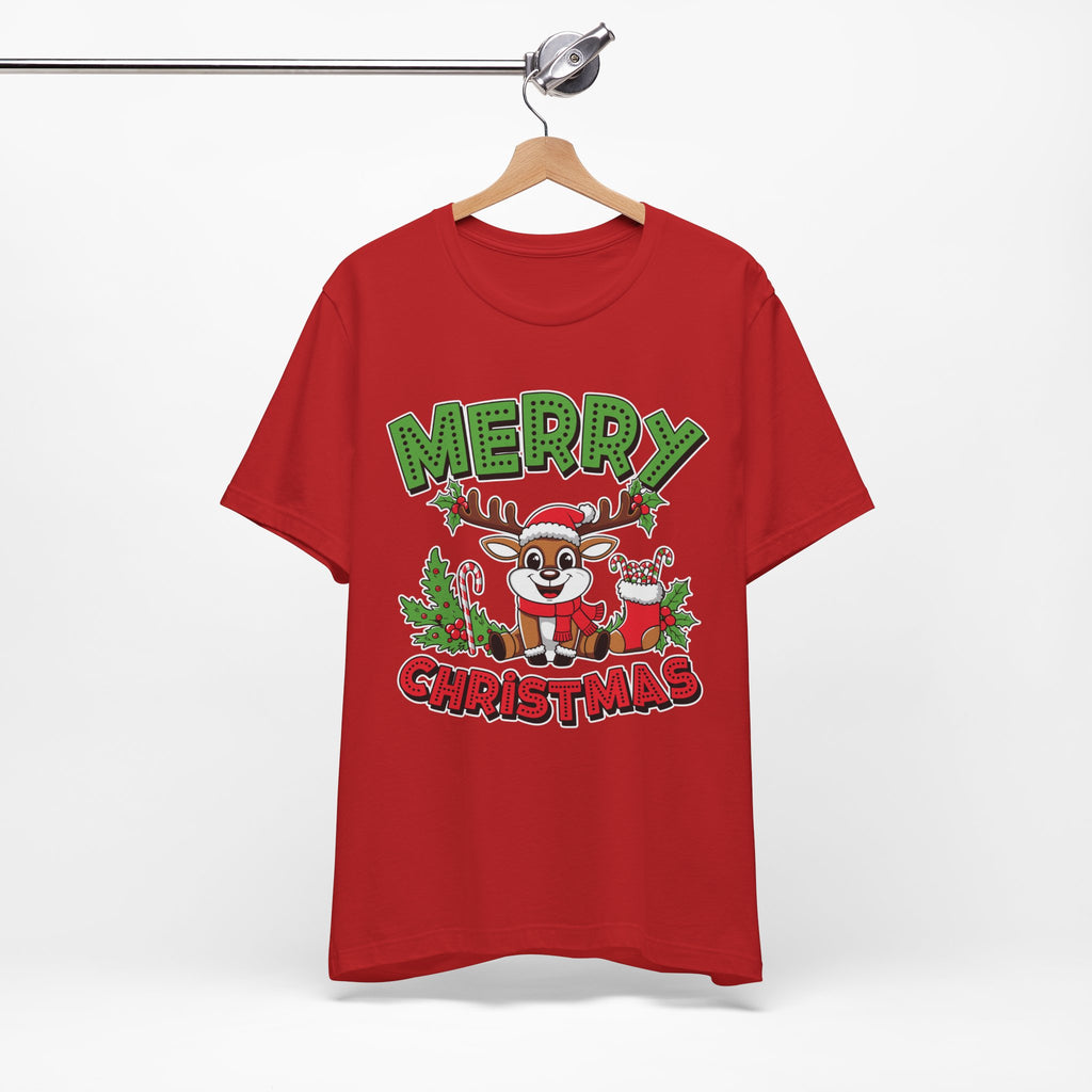 Merry Christmas Reindeer Tee, Festive Holiday Shirt, Unisex Christmas Apparel, Cute Gifts for Him/Her, Holiday Party Outfit