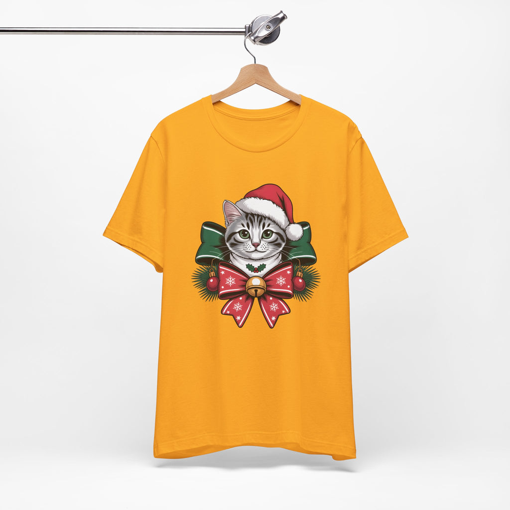 Festive Cat Christmas Tee, Cat Lover Gift, Holiday Shirt, Unisex T-Shirt